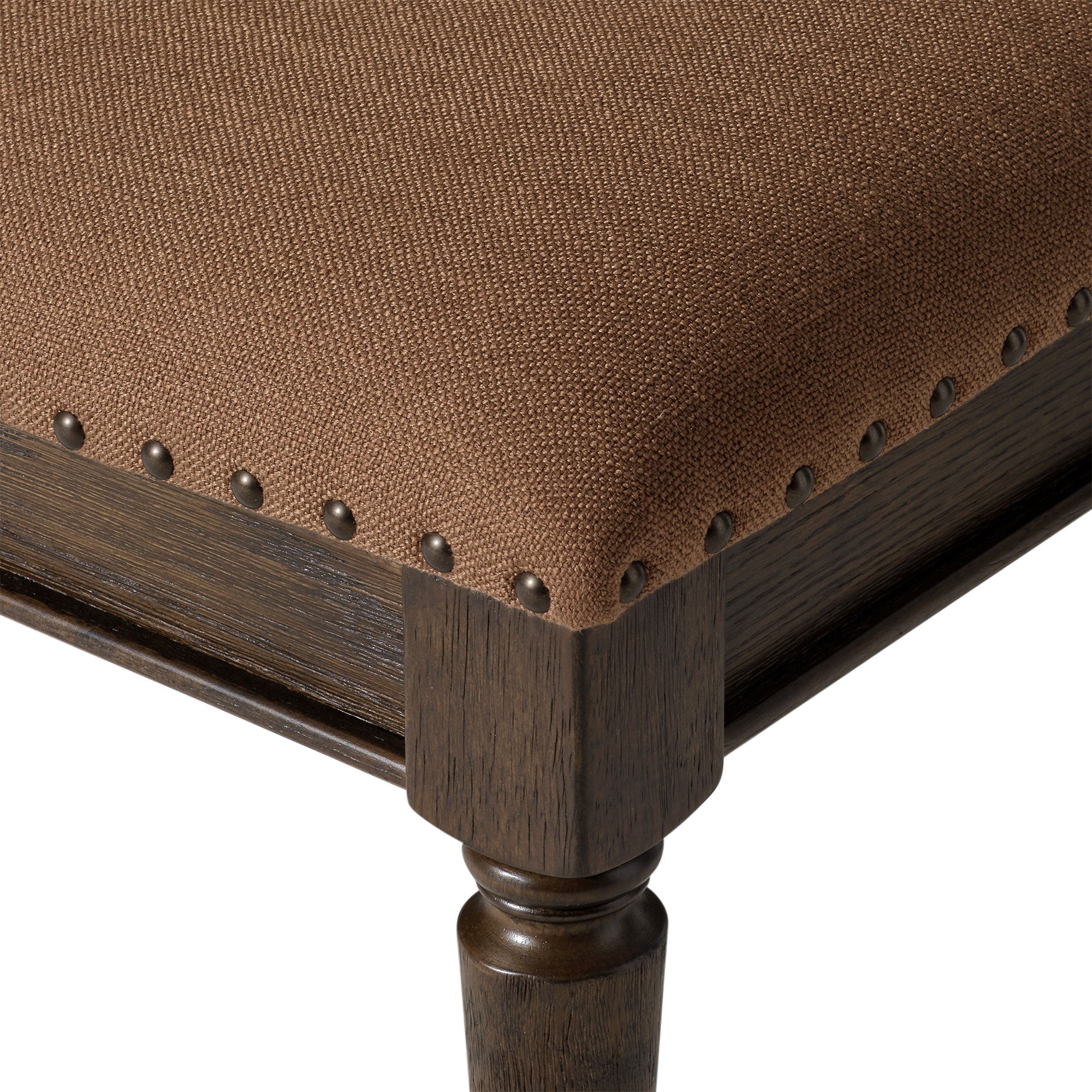 Elizabeth Classical Upholstered Wooden Bench in Antiqued Brown Finish in Ottomans & Benches by Maven Lane