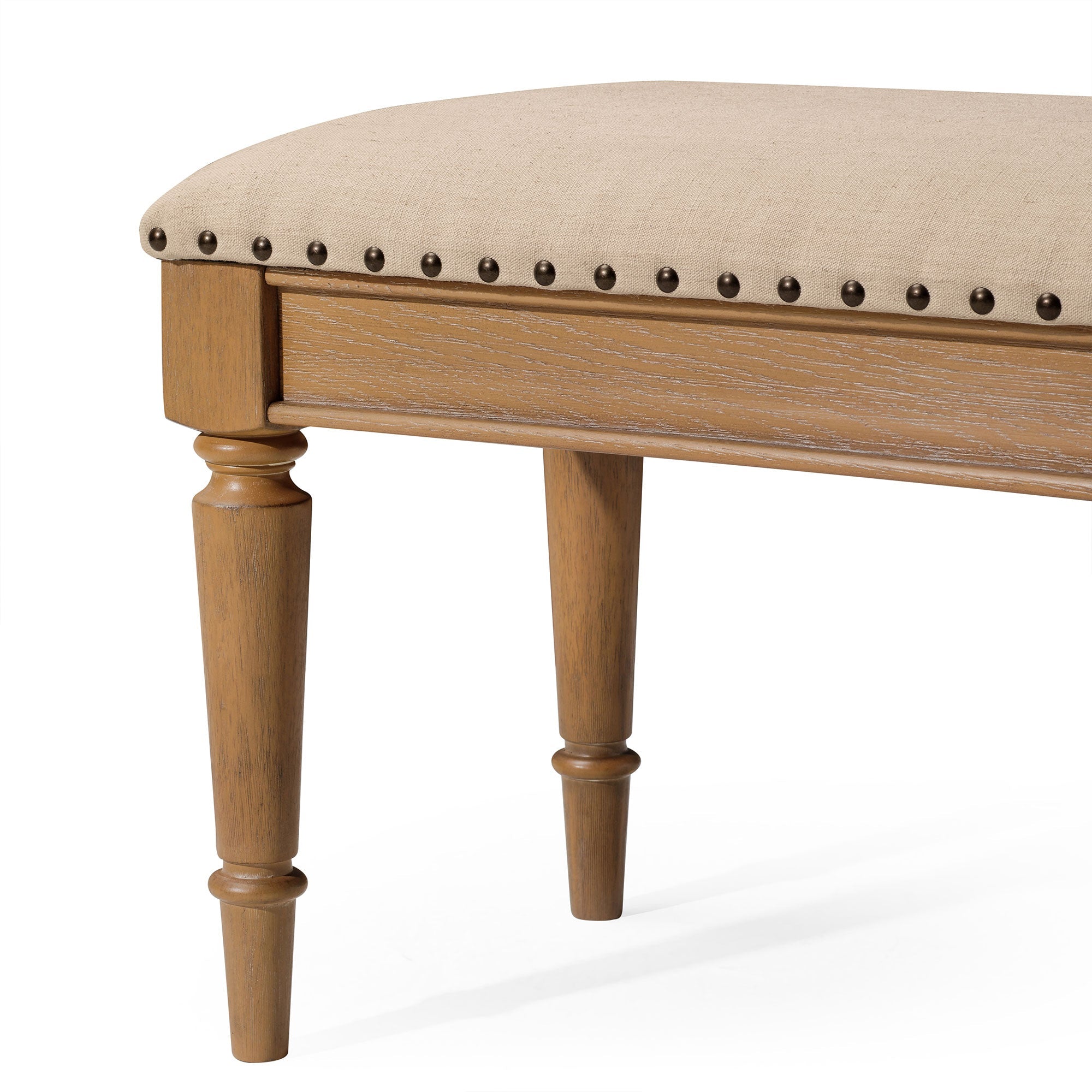 Elizabeth Classical Upholstered Wooden Bench in Antiqued Natural Finish in Ottomans & Benches by Maven Lane
