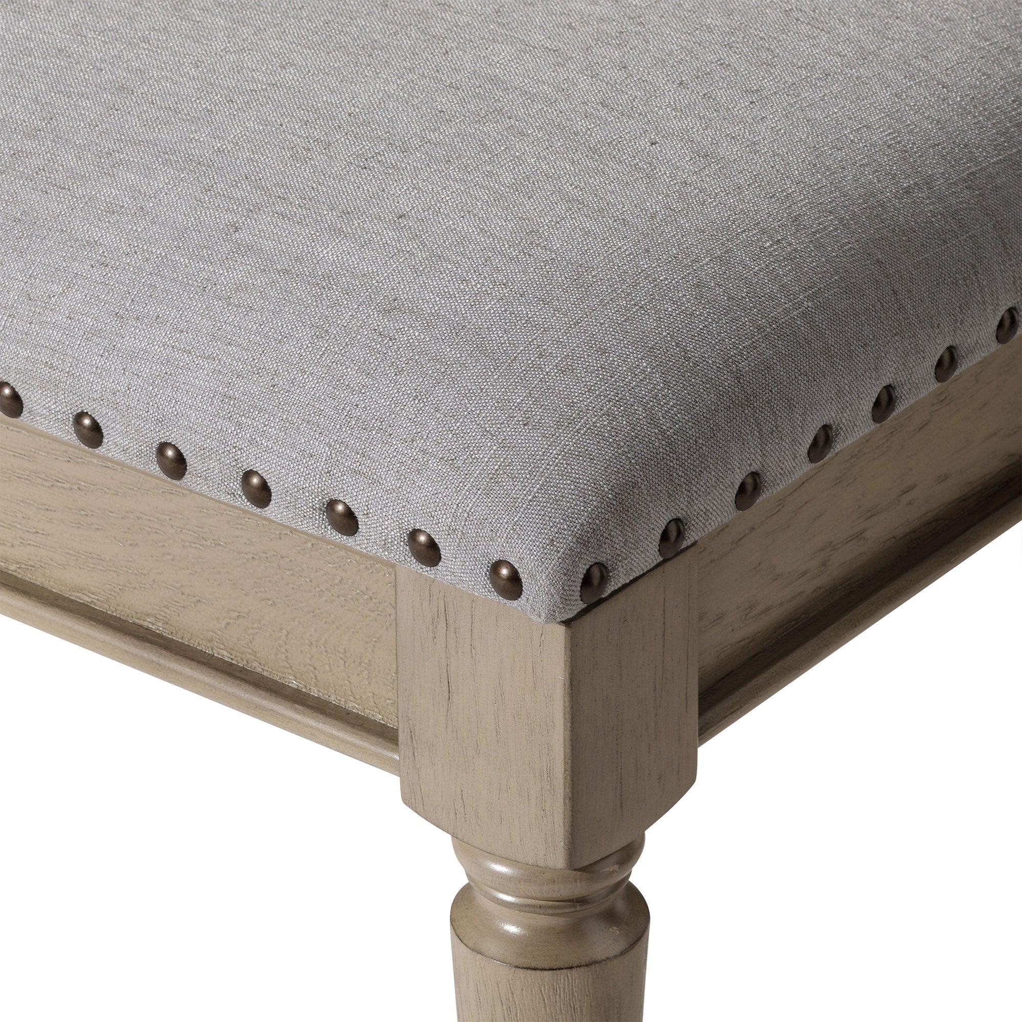 Elizabeth Classical Upholstered Wooden Bench in Antiqued Grey Finish