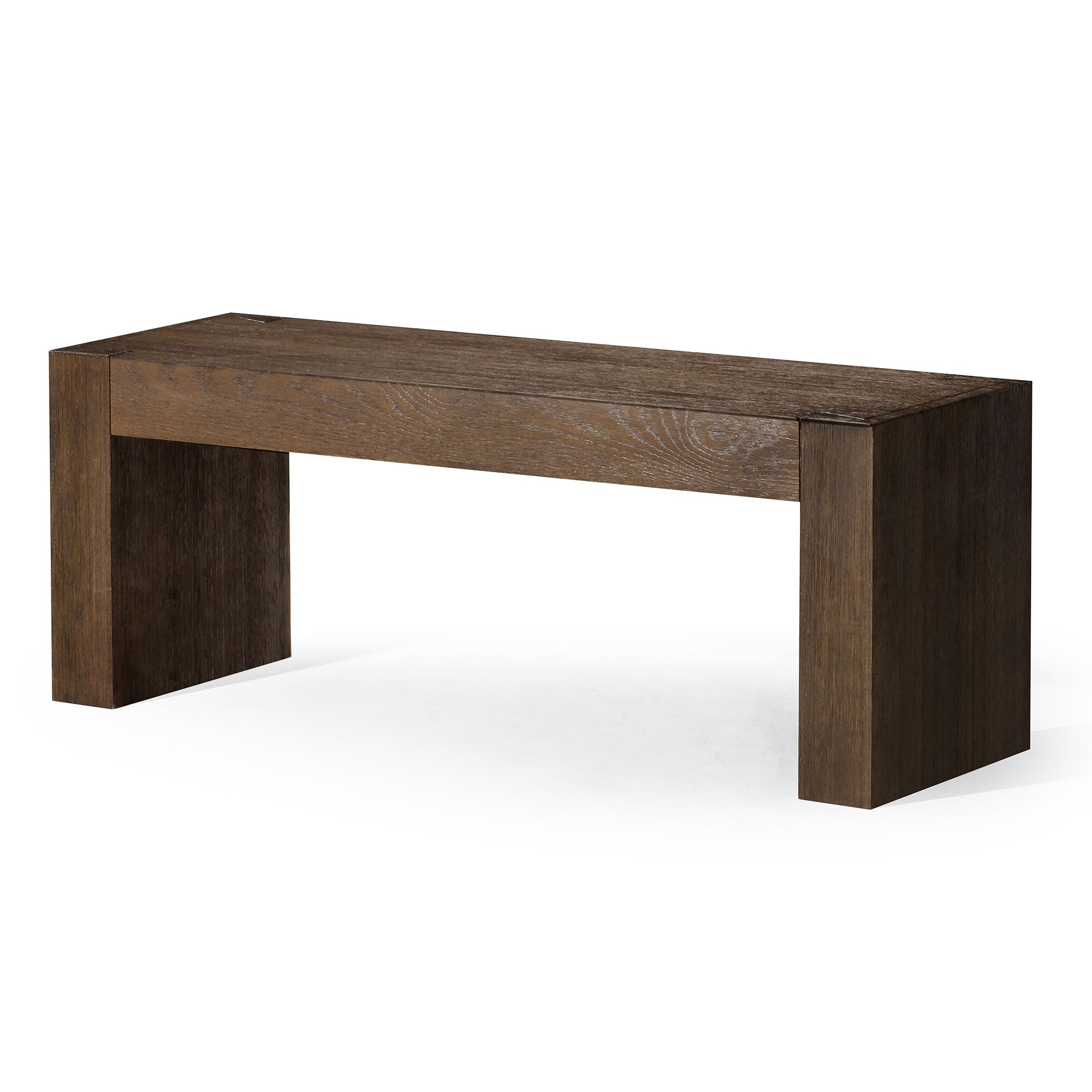 Zeno Organic Wooden Bench in Weathered Brown Finish in Ottomans & Benches by Maven Lane