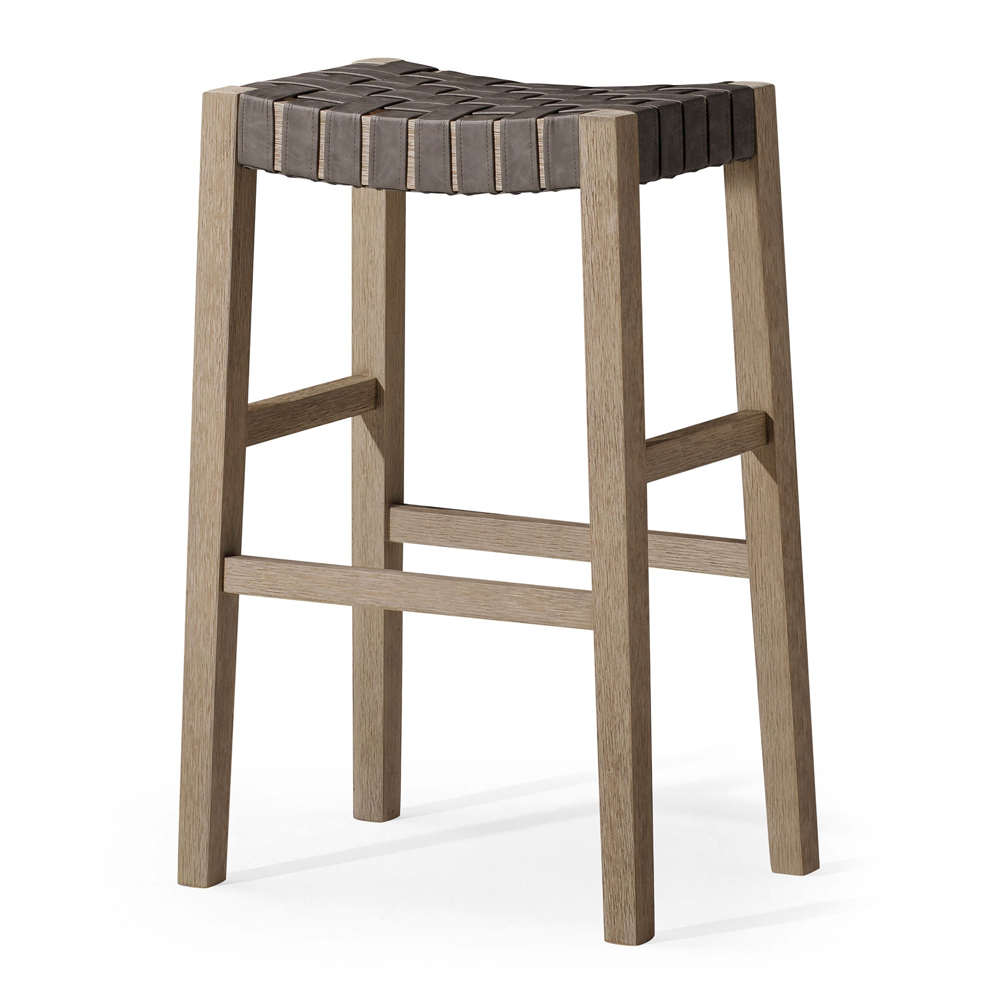 Emerson Bar Stool in Weathered Grey Wood Finish with Ronan Stone Vegan Leather in Stools by Maven Lane