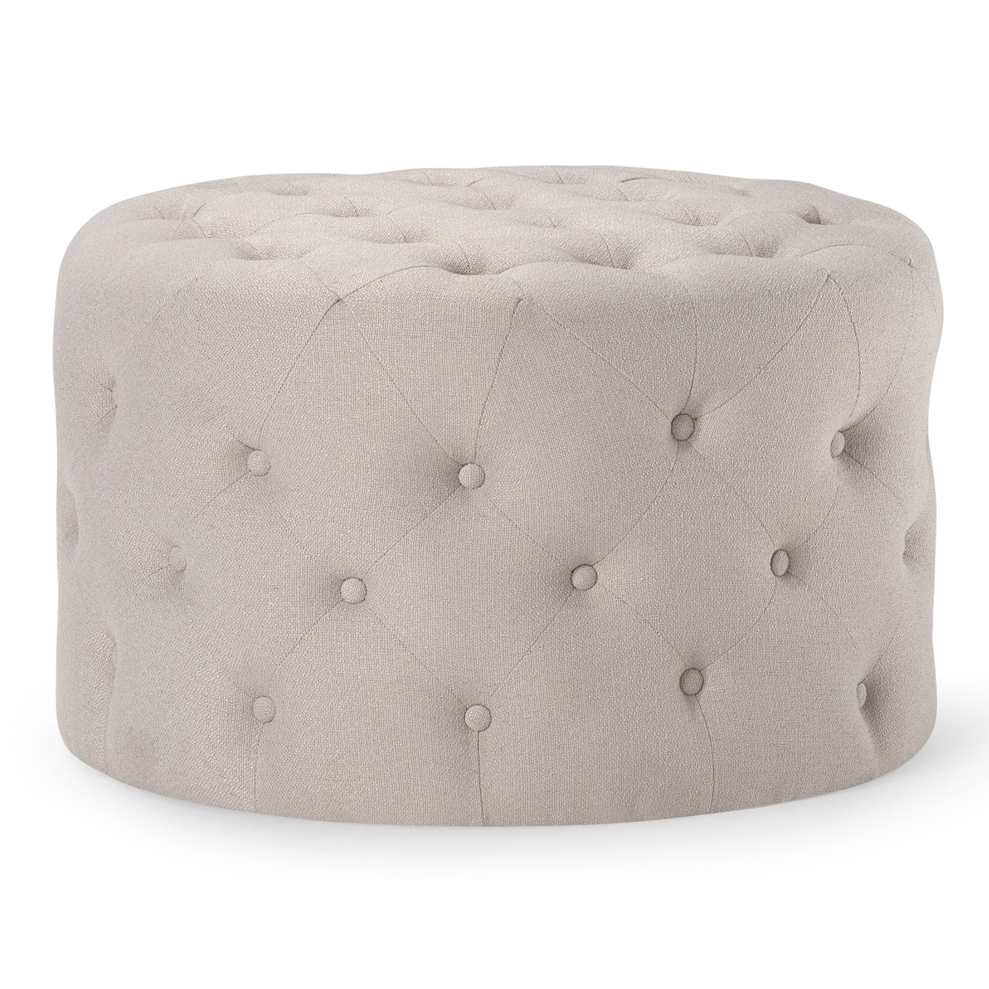 Marcy Classical Round Ottoman in Dove Fabric Upholstery in Ottomans & Benches by Maven Lane