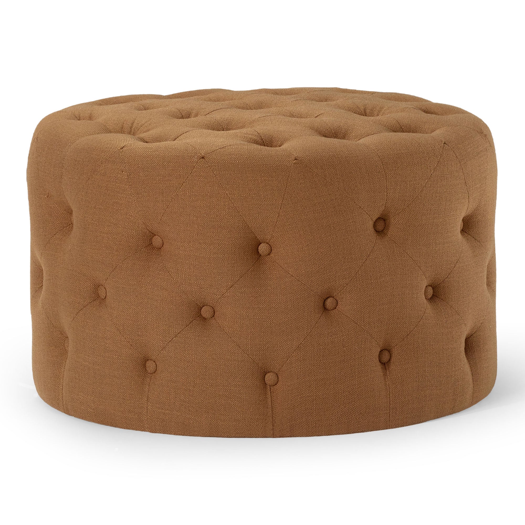 Marcy Classical Round Ottoman in Clay Fabric Upholstery in Ottomans & Benches by Maven Lane