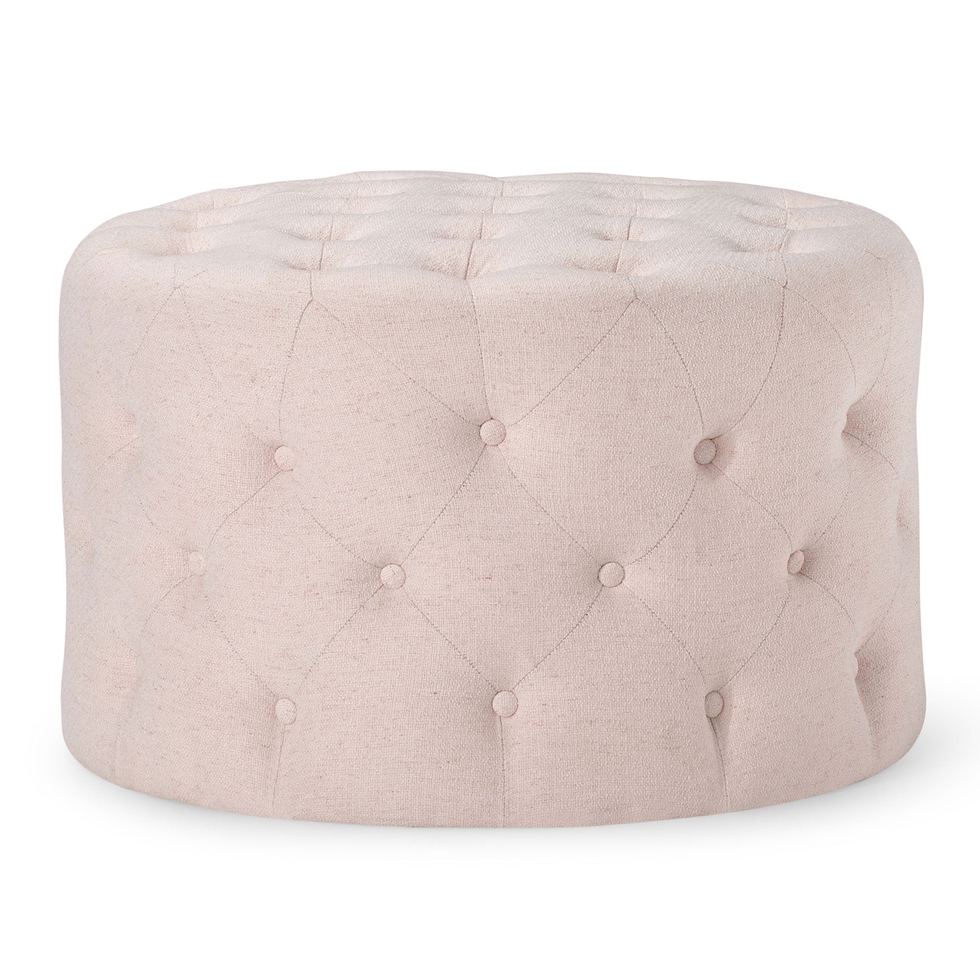 Marcy Classical Round Ottoman in Cream Fabric Upholstery in Ottomans & Benches by Maven Lane