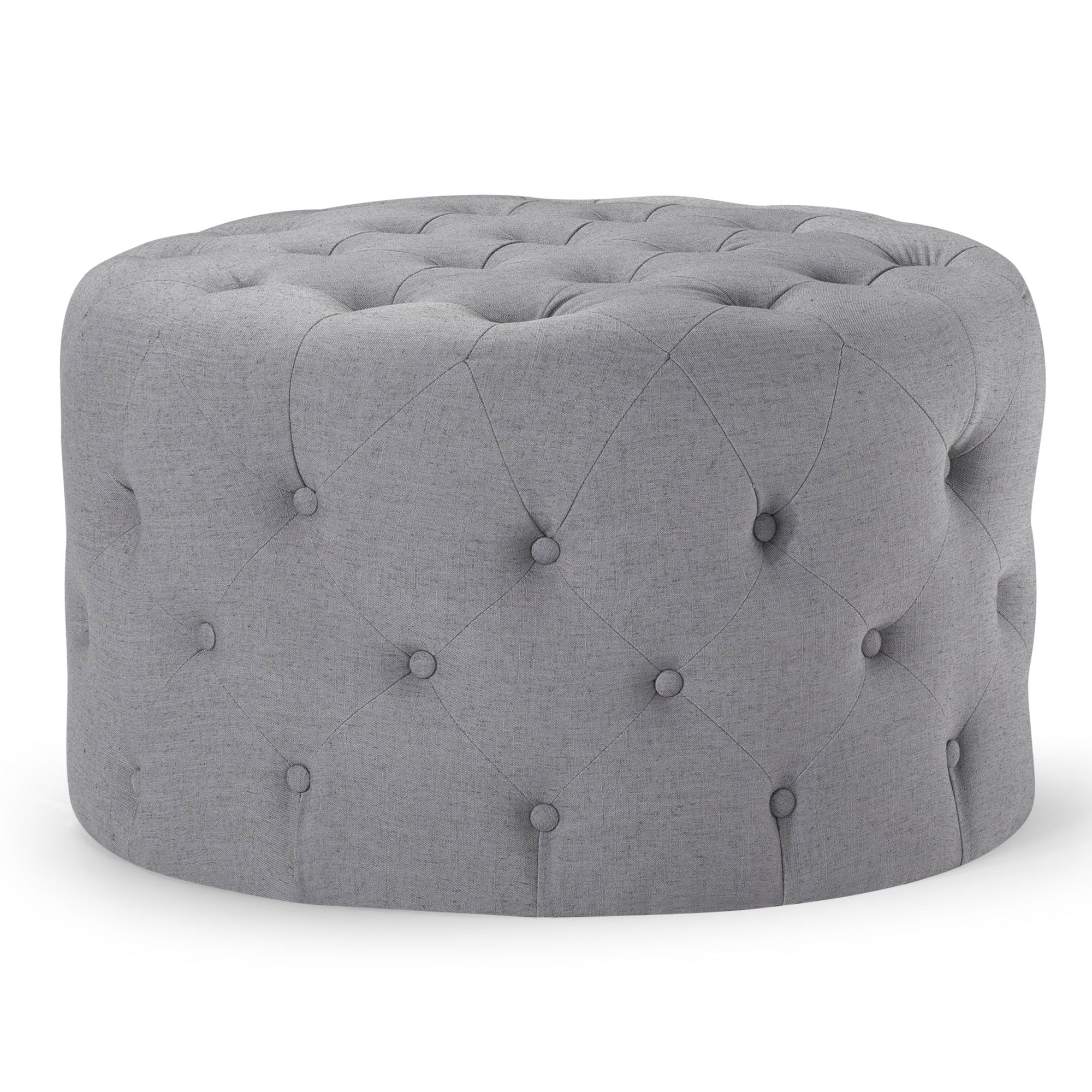 Marcy Classical Round Ottoman in Slate Fabric Upholstery in Ottomans & Benches by Maven Lane