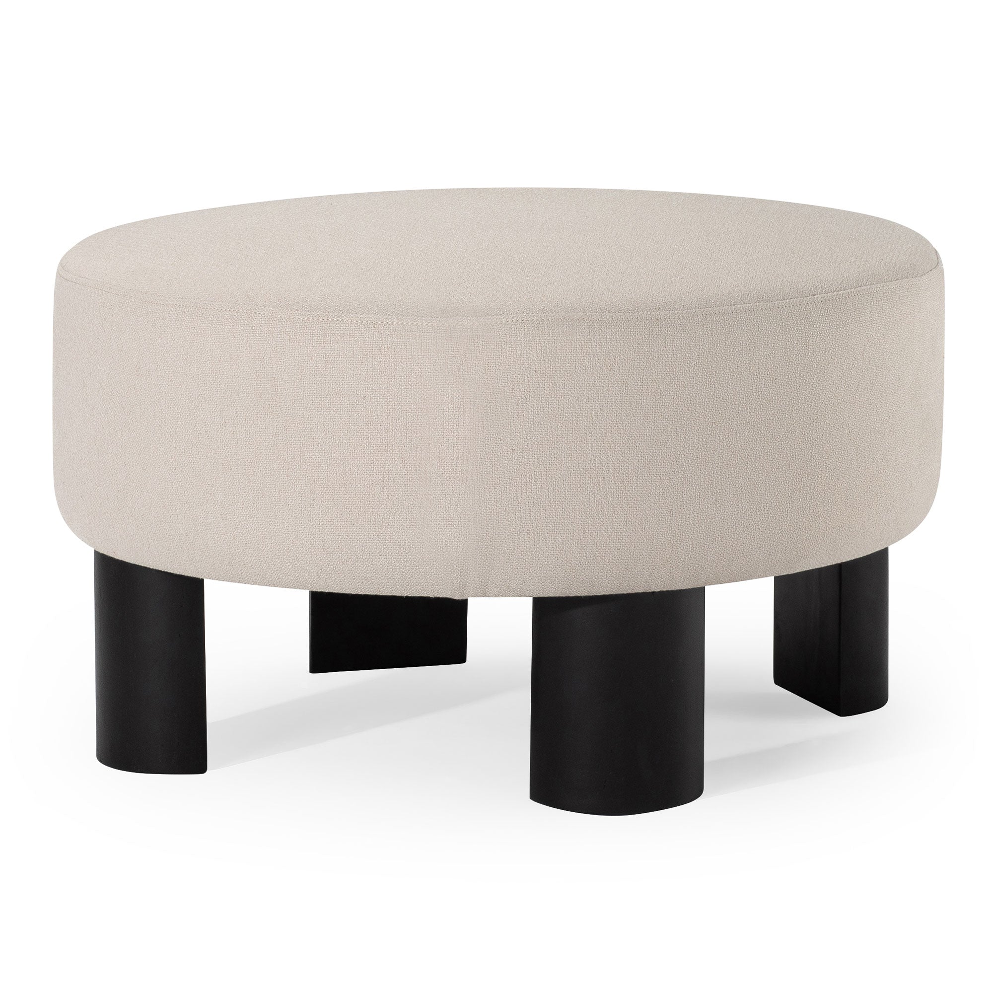Celia Contemporary Upholstered Ottoman with Refined Black Wood Finish in Ottomans & Benches by Maven Lane