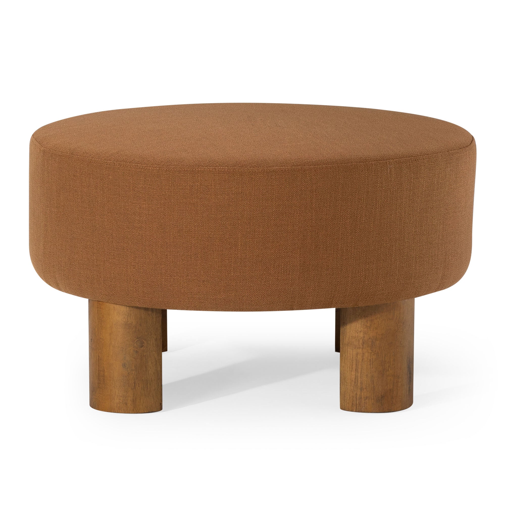 Celia Contemporary Upholstered Ottoman with Refined Brown Wood Finish in Ottomans & Benches by Maven Lane