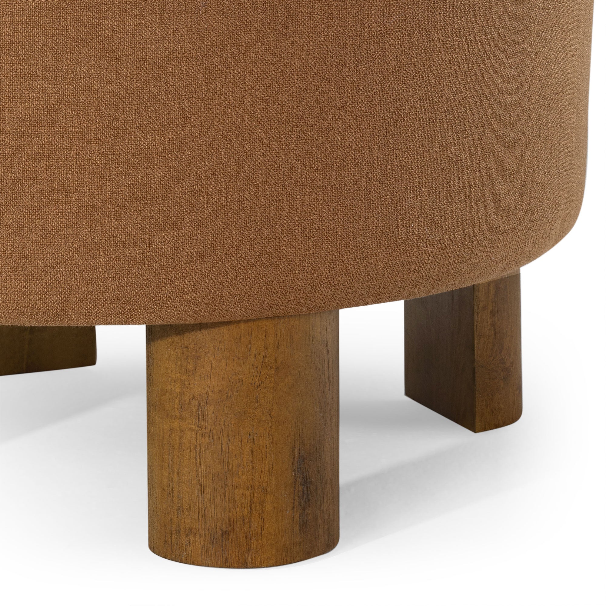 Celia Contemporary Upholstered Ottoman with Refined Brown Wood Finish in Ottomans & Benches by Maven Lane