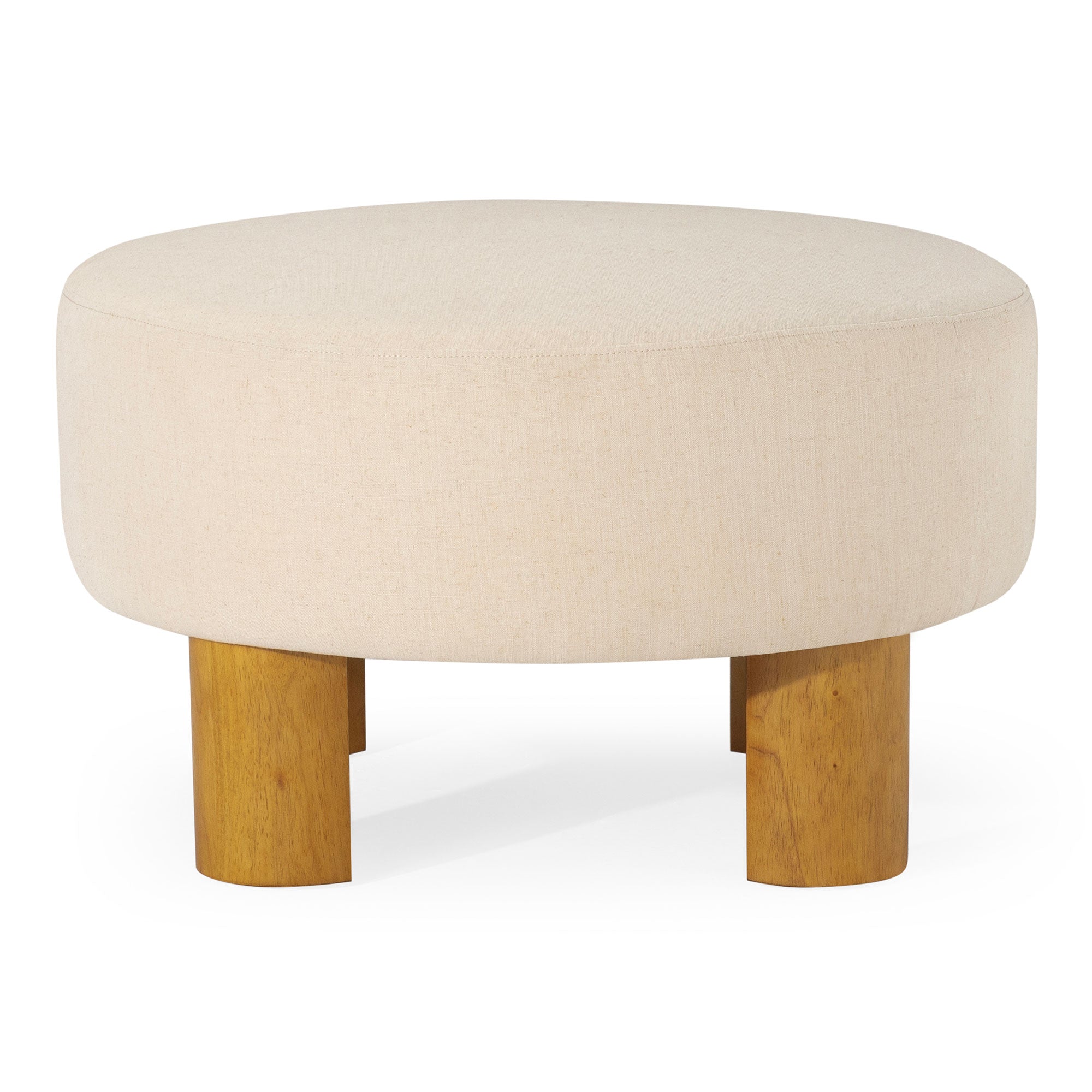 Celia Contemporary Upholstered Ottoman with Refined Natural Wood Finish in Ottomans & Benches by Maven Lane