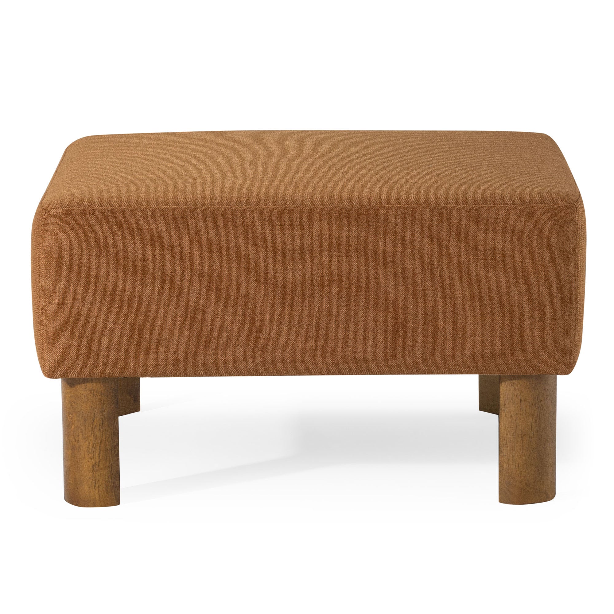 Lena Contemporary Upholstered Ottoman with Refined Brown Wood Finish in Ottomans & Benches by Maven Lane