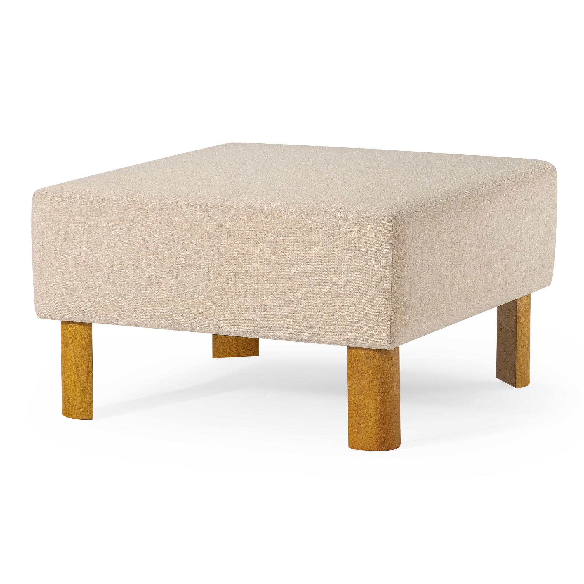 Lena Contemporary Upholstered Ottoman with Refined Natural Wood Finish in Ottomans & Benches by Maven Lane