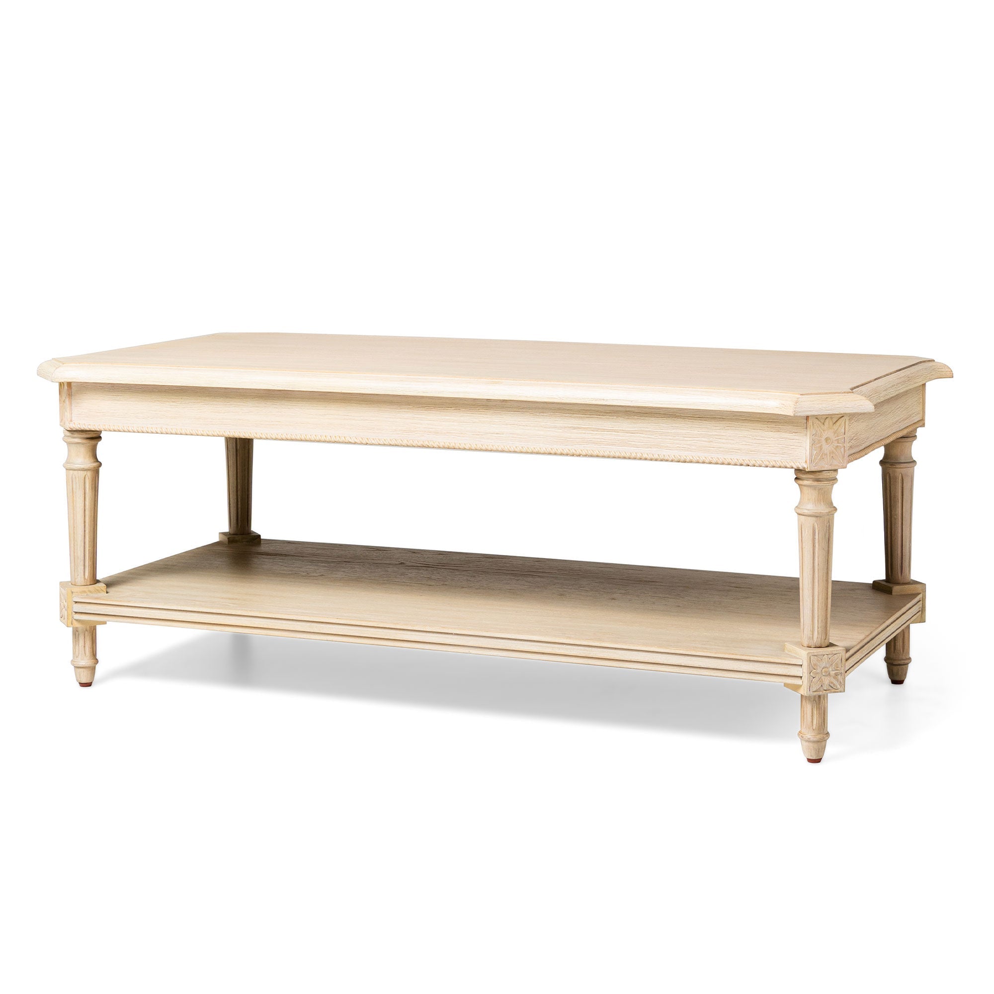 Pullman Traditional Rectangular Wooden Coffee Table in Antiqued White Finish in Accent Tables by Maven Lane