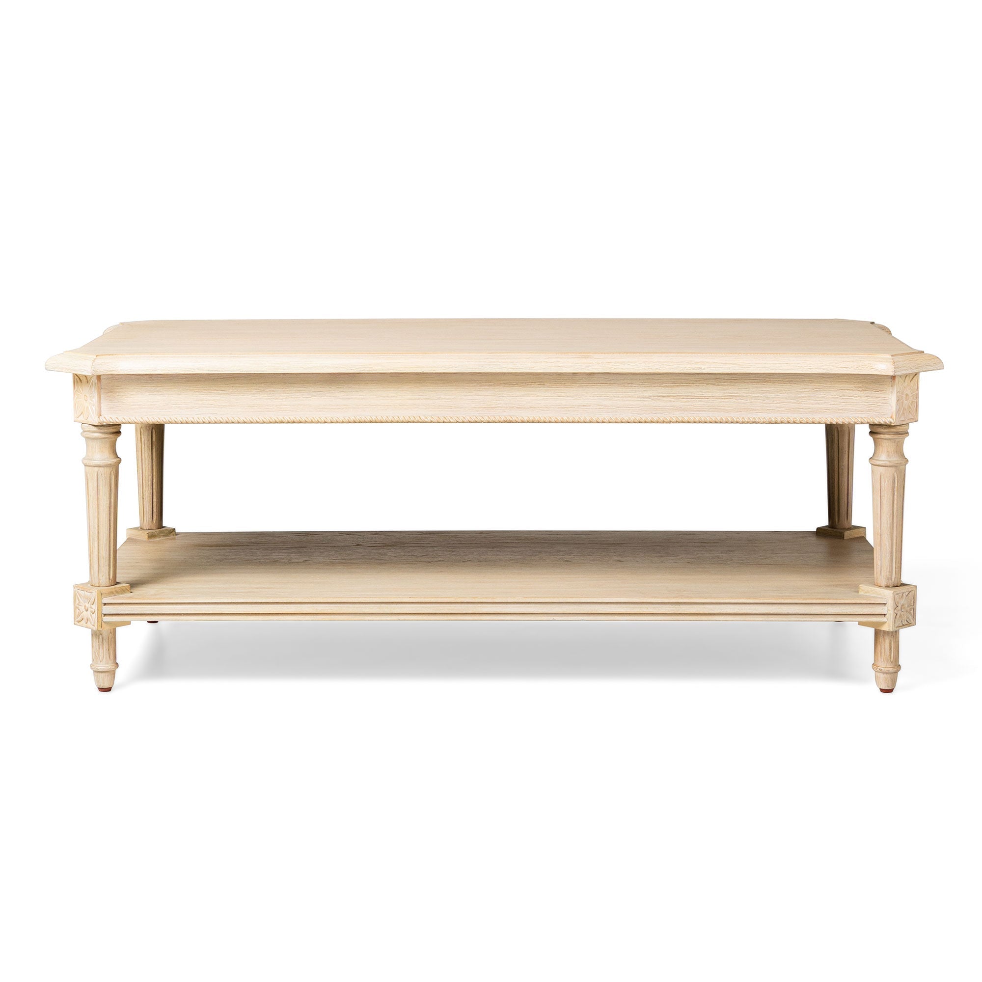 Pullman Traditional Rectangular Wooden Coffee Table in Antiqued White Finish in Accent Tables by Maven Lane