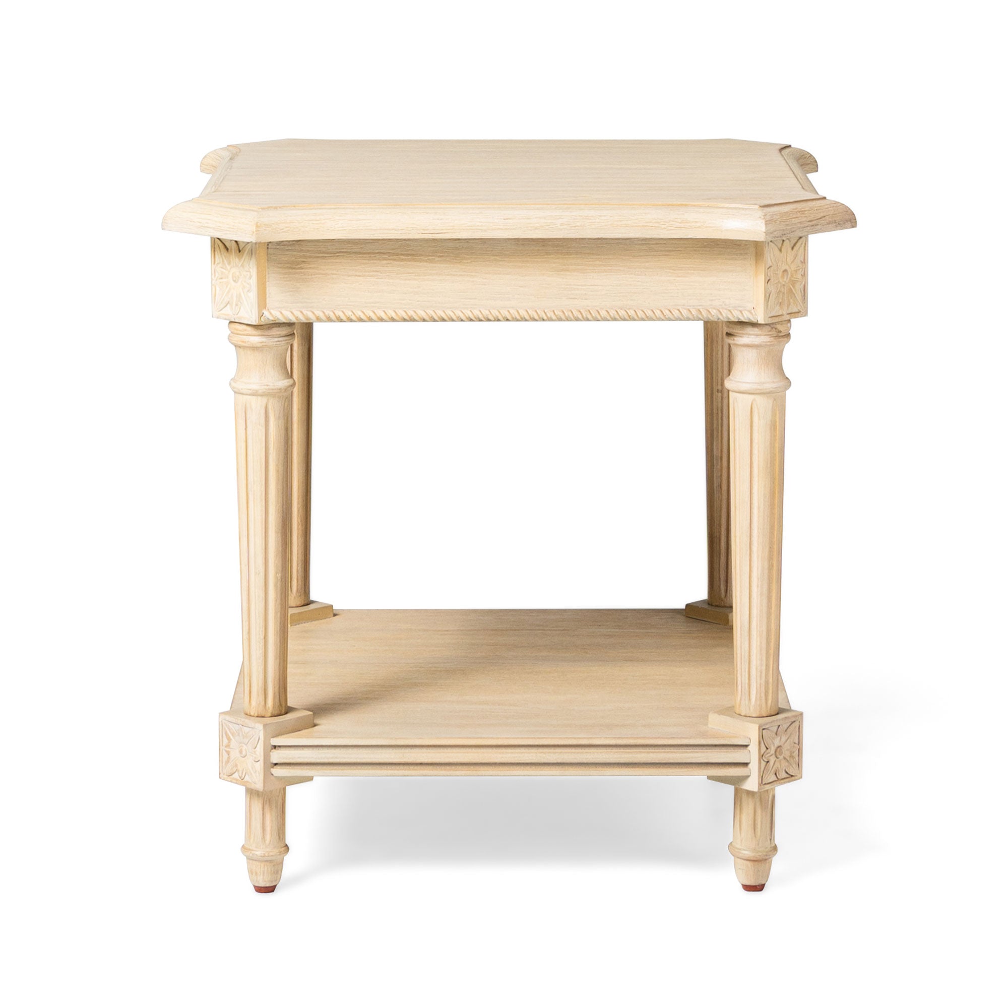 Pullman Traditional Square Wooden Side Table in Antiqued White Finish in Accent Tables by Maven Lane