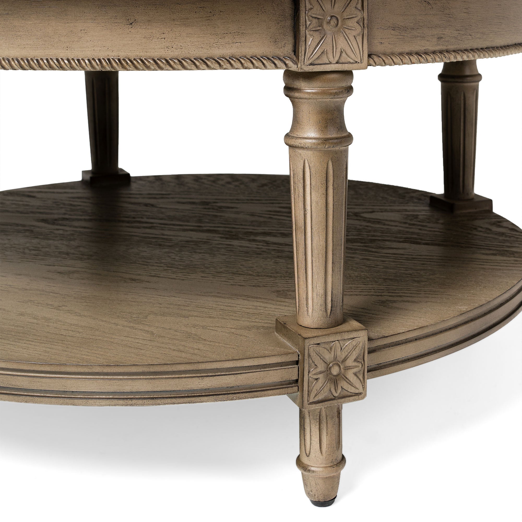 Pullman Traditional Round Wooden Coffee Table in Antiqued Grey Finish in Accent Tables by Maven Lane