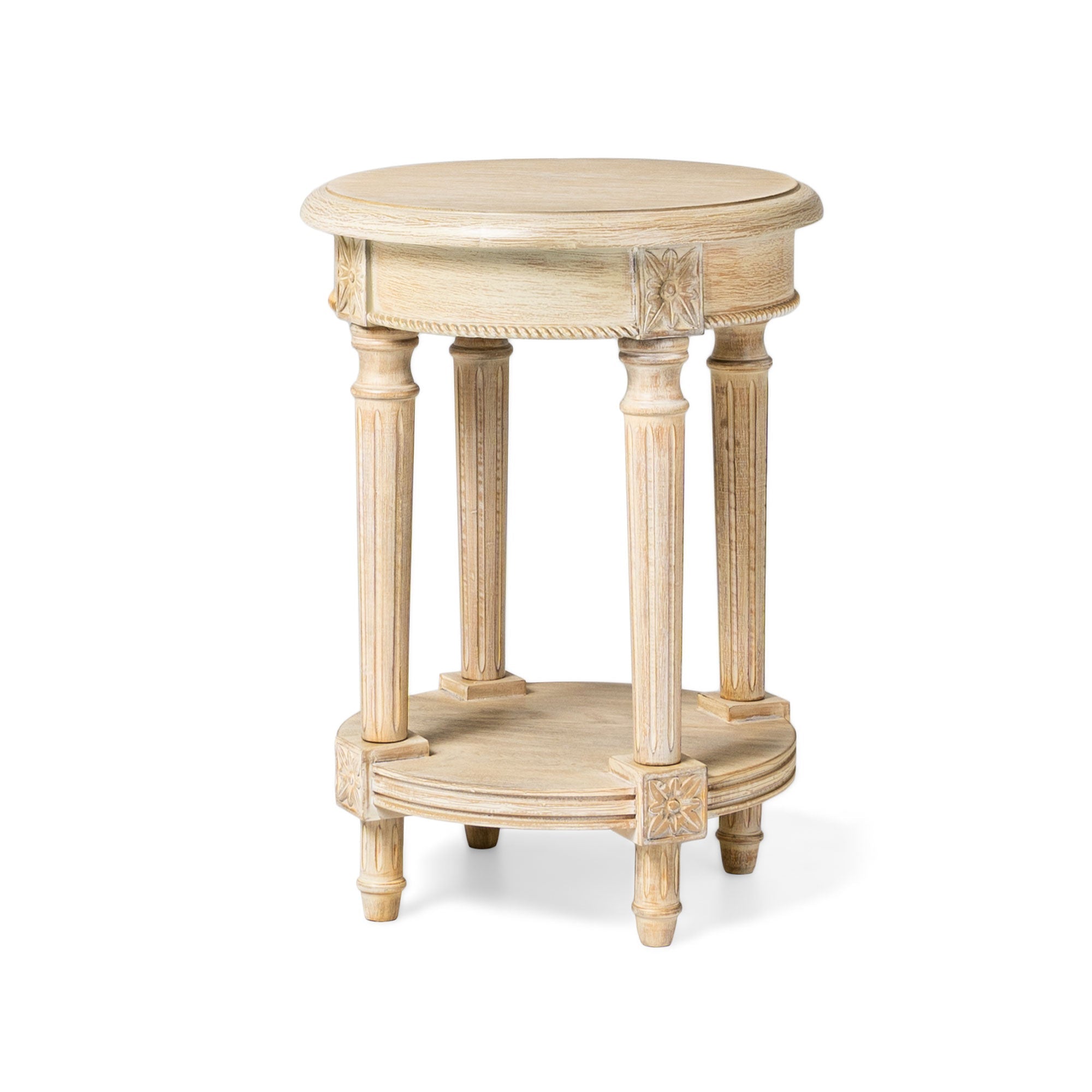 Pullman Traditional Round Wooden Side Table in Antiqued White Finish