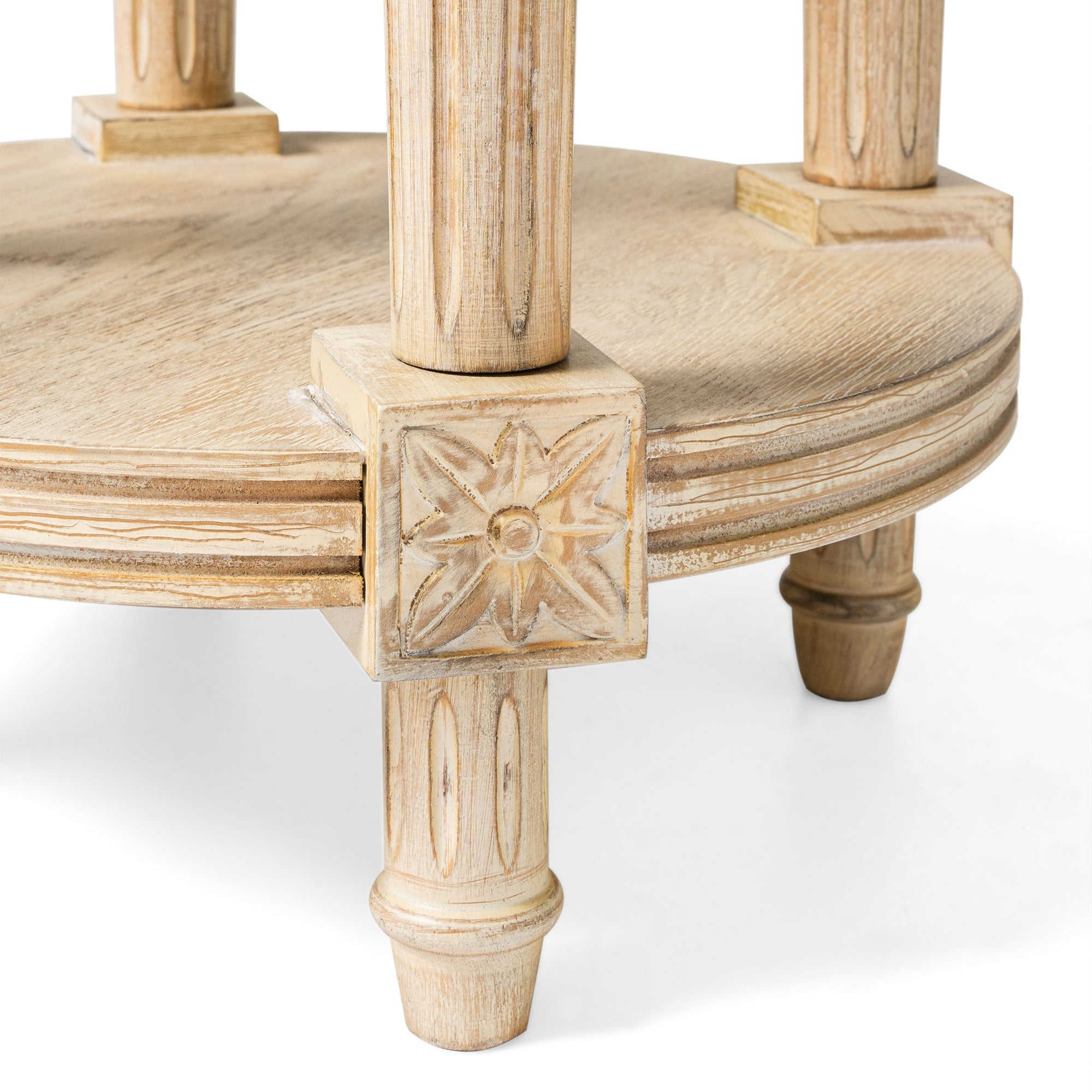 Pullman Traditional Round Wooden Side Table in Antiqued White Finish in Accent Tables by Maven Lane