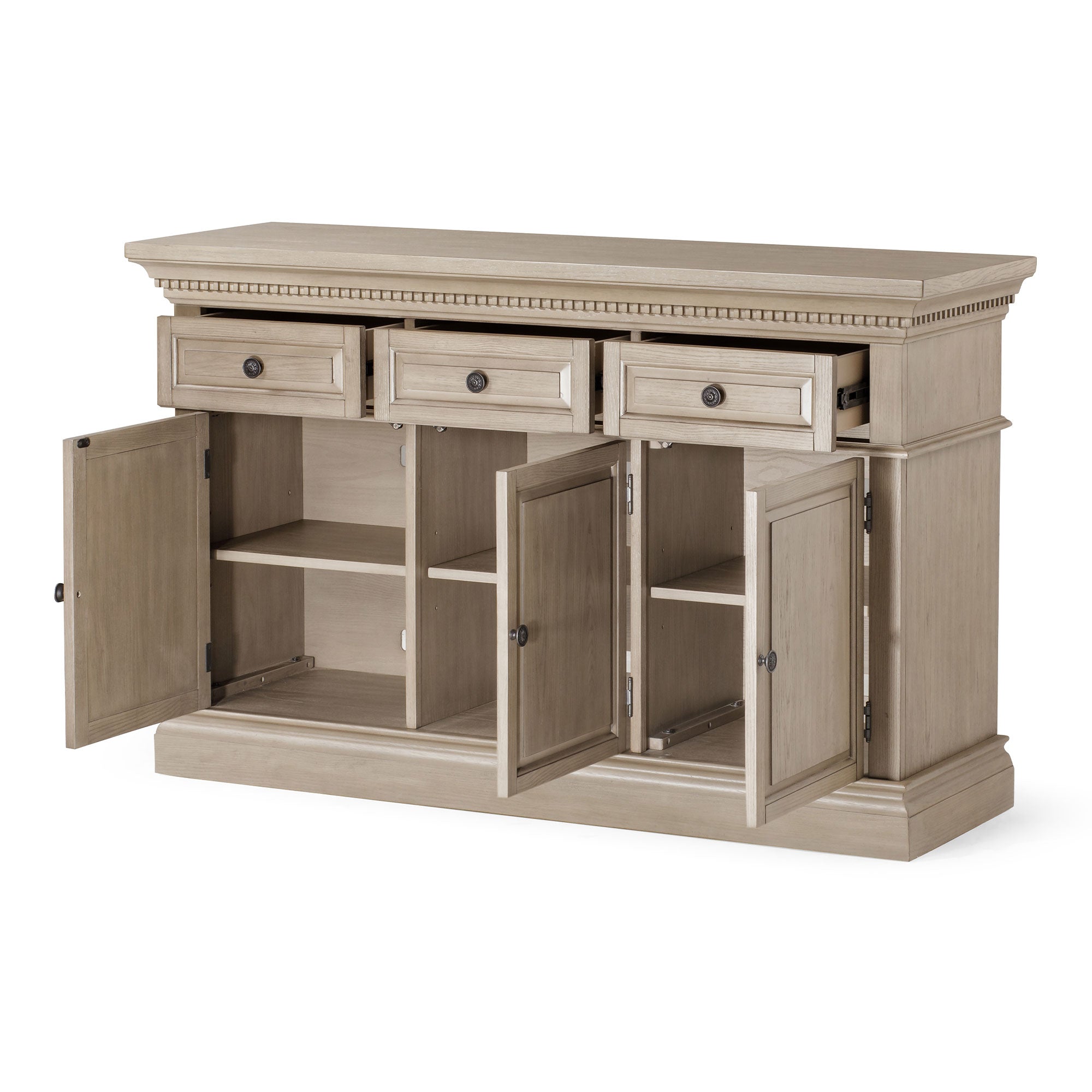 Theo Classical Wooden Sideboard in Antiqued Grey Finish in Cabinets by Maven Lane