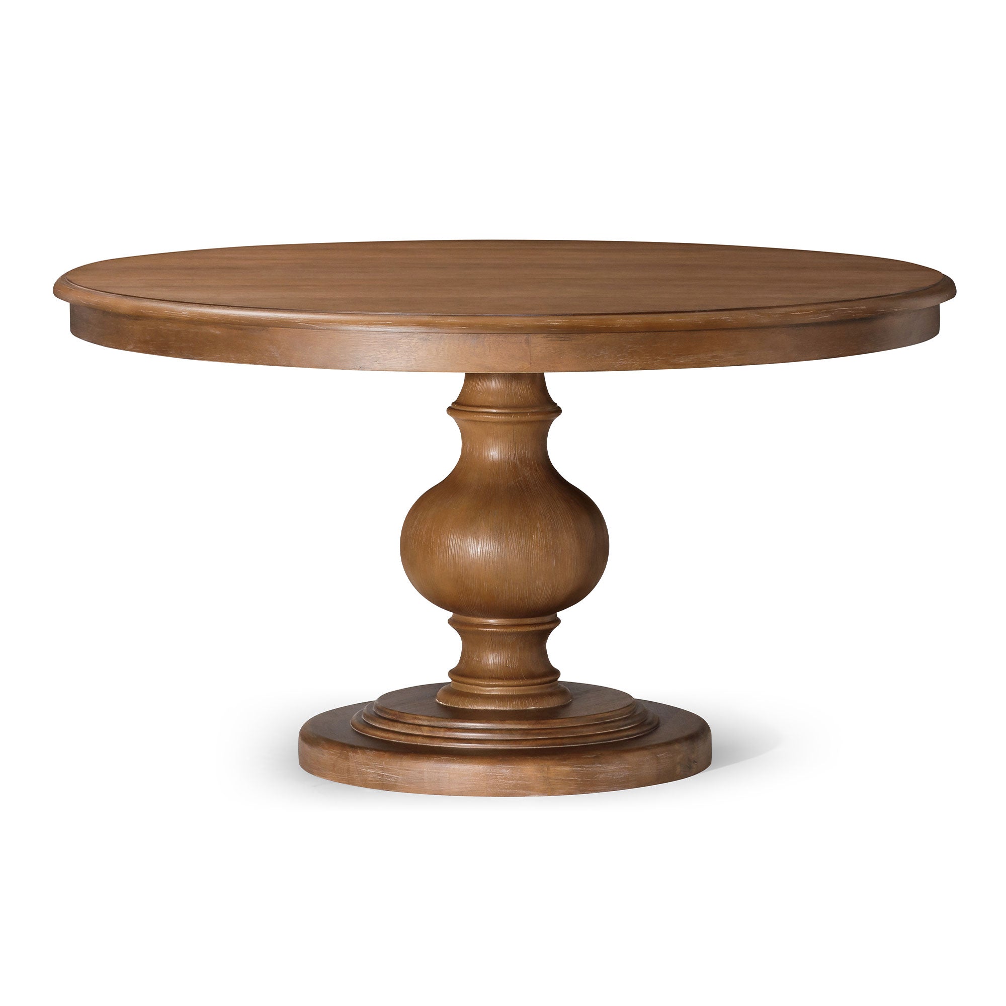 Zola Classical Round Wooden Dining Table in Antiqued Natural Finish in Dining Furniture by Maven Lane