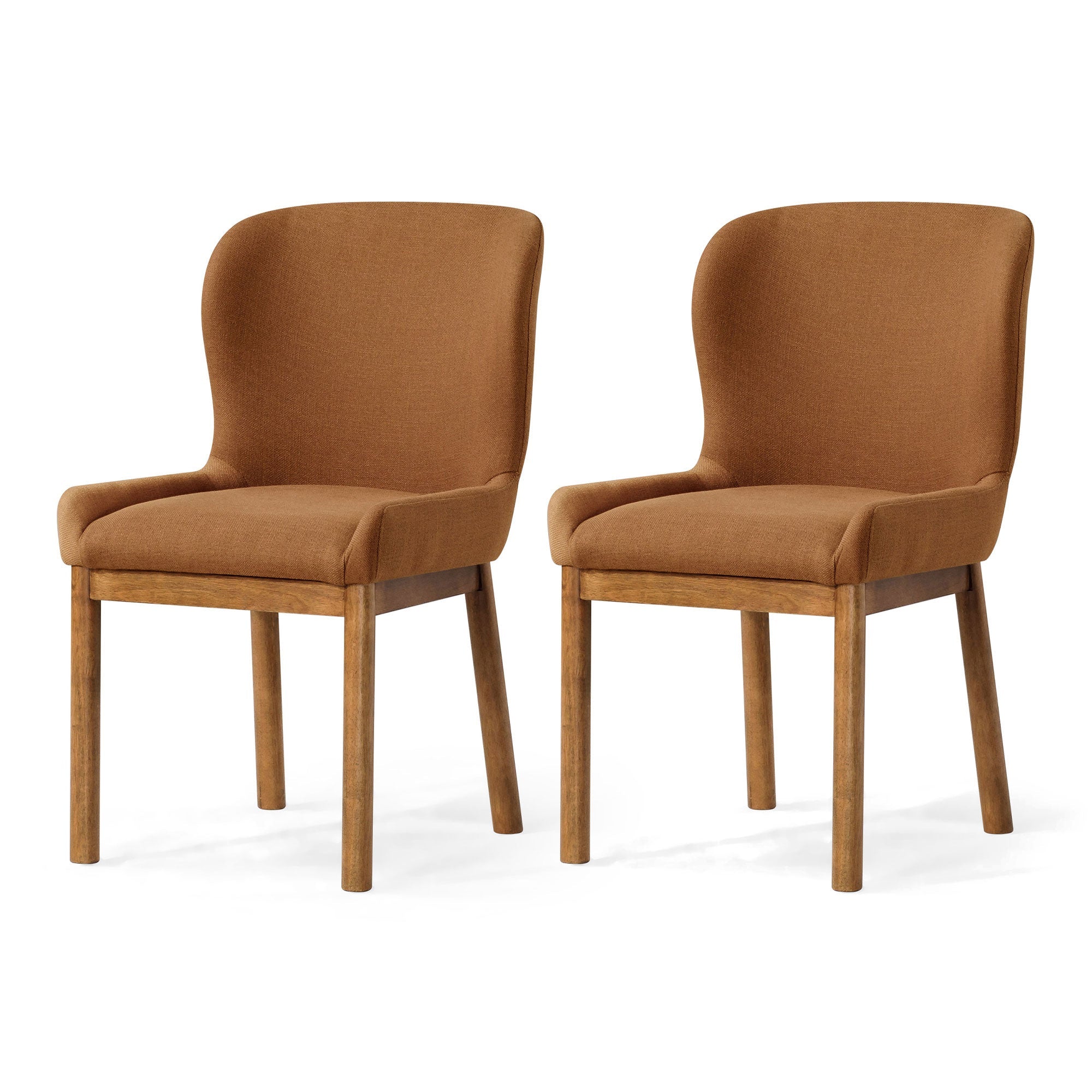 Gia Contemporary Wooden Dining Chair in Refined Brown Finish with Clay Canvas Fabric Upholstery Set of 2