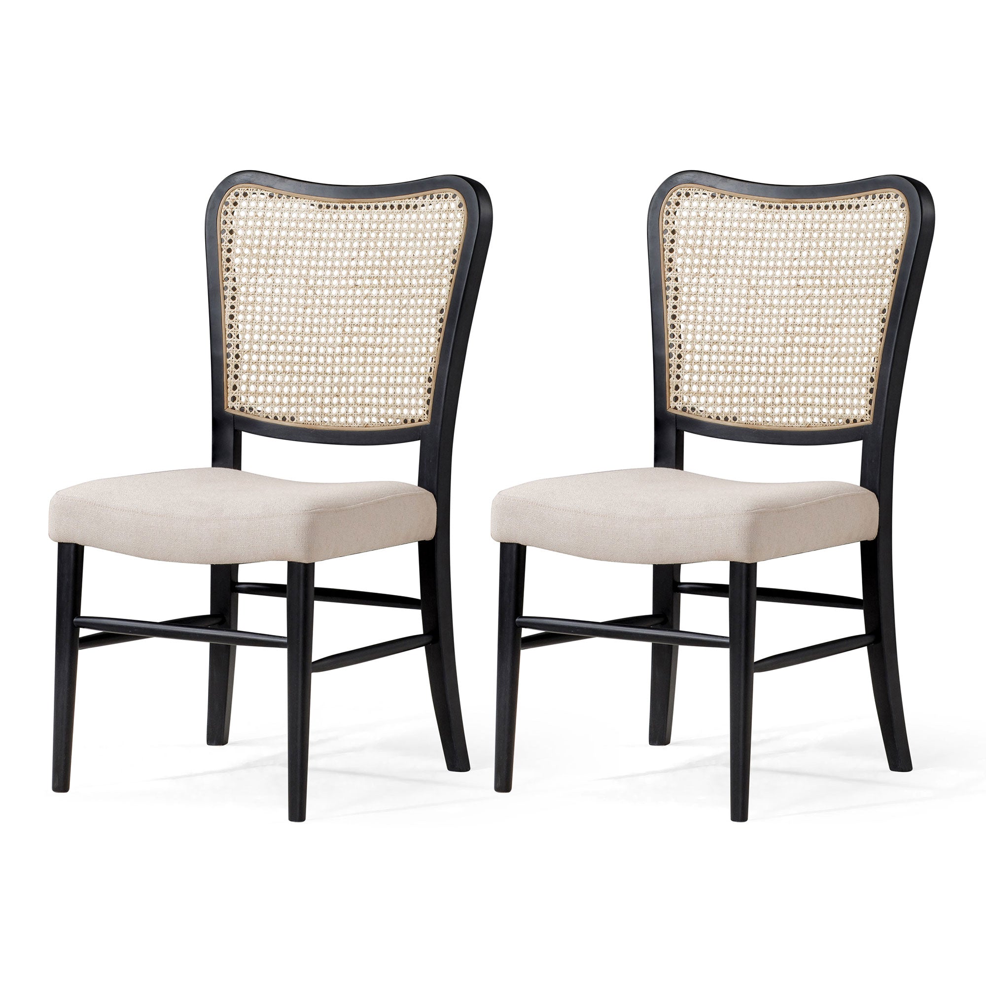 Vera Classical Wooden Dining Chair in Antiqued Black Finish with Dove Weave Fabric Upholstery, Set of 2 in Dining Furniture by Maven Lane