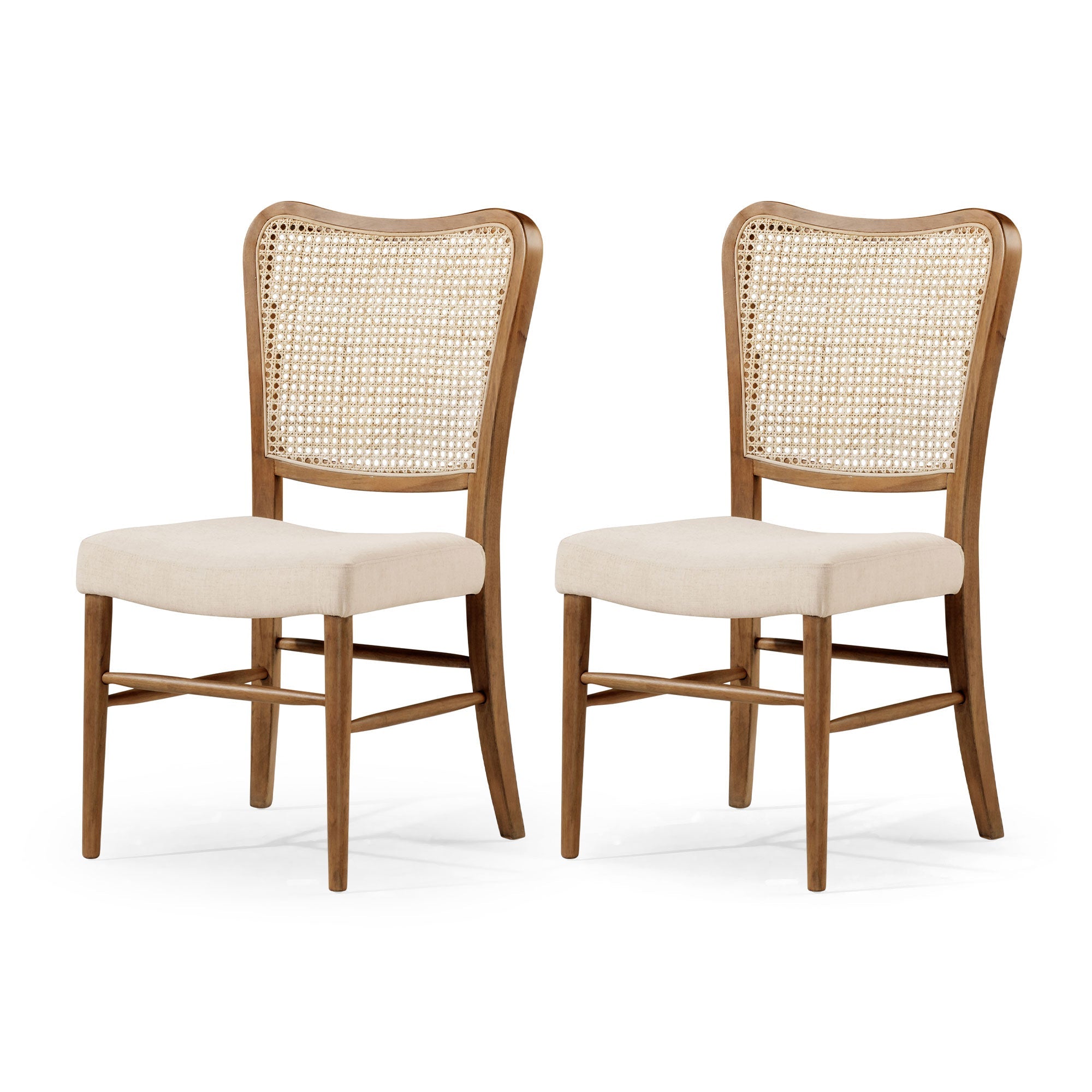 Vera Classical Wooden Dining Chair in Antiqued Natural Finish with Taupe Linen Fabric Upholstery, Set of 2 in Dining Furniture by Maven Lane