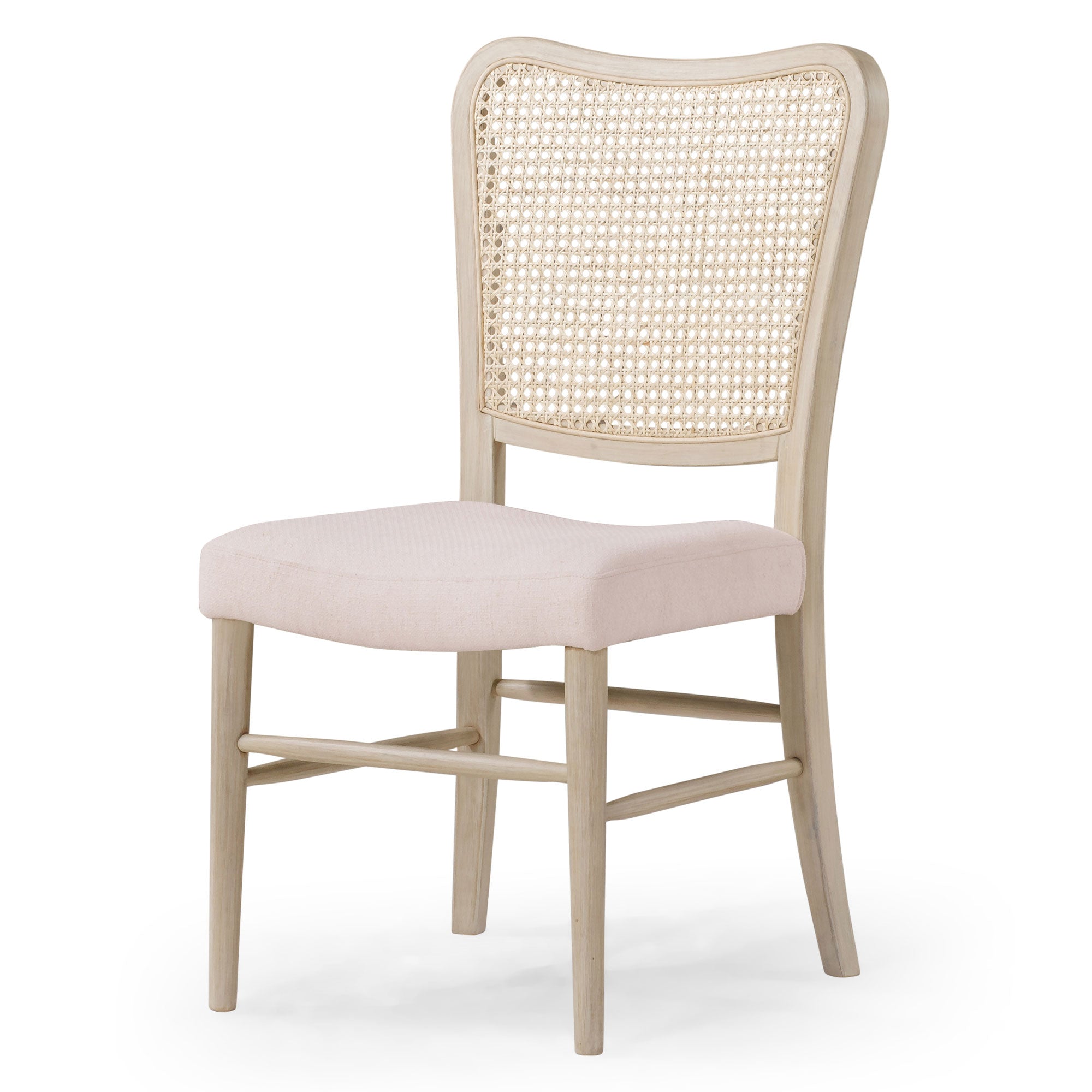 Vera Classical Wooden Dining Chair in Antiqued White Finish with Cream Weave Fabric Upholstery, Set of 2 in Dining Furniture by Maven Lane