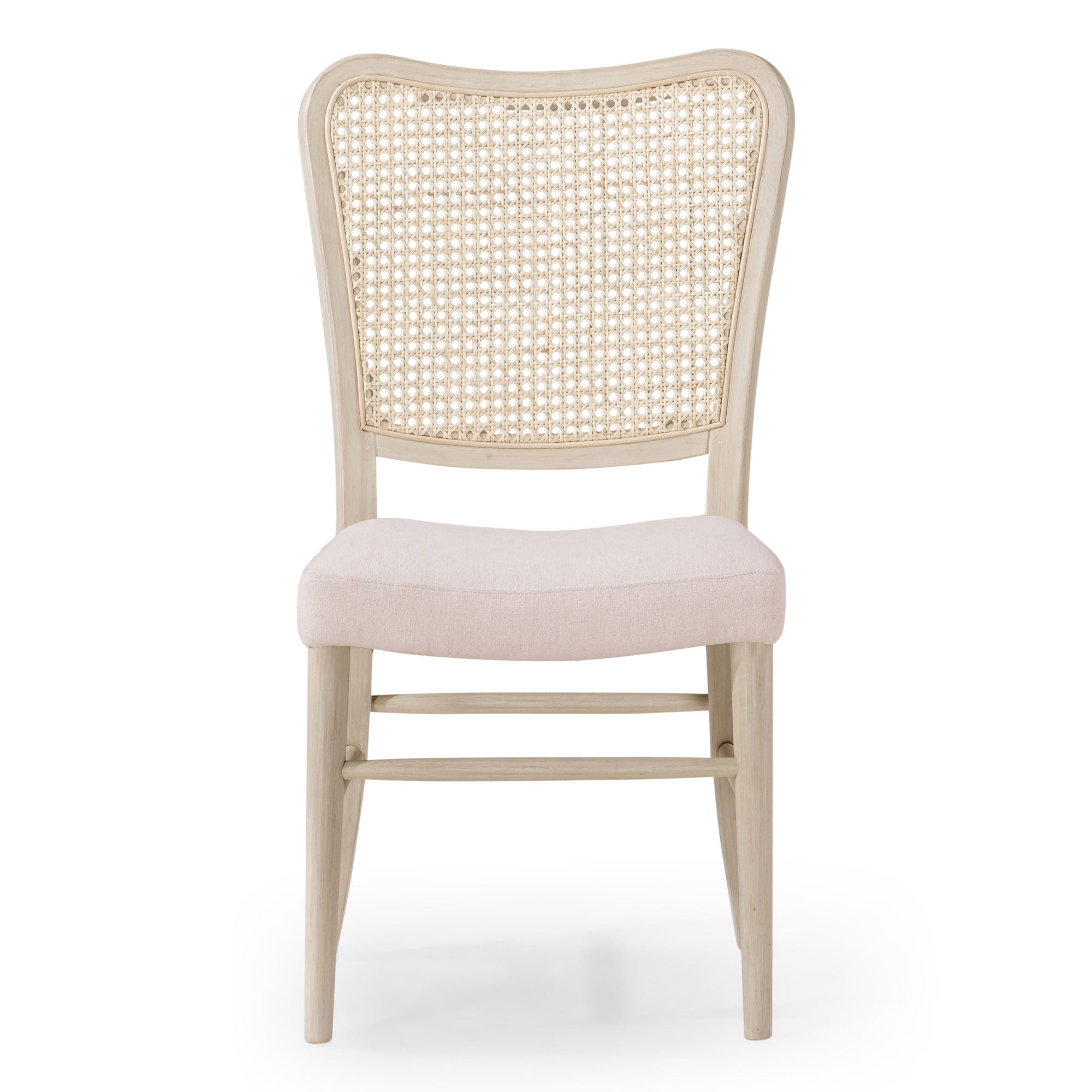 Vera Classical Wooden Dining Chair in Antiqued White Finish with Cream Weave Fabric Upholstery, Set of 2 in Dining Furniture by Maven Lane