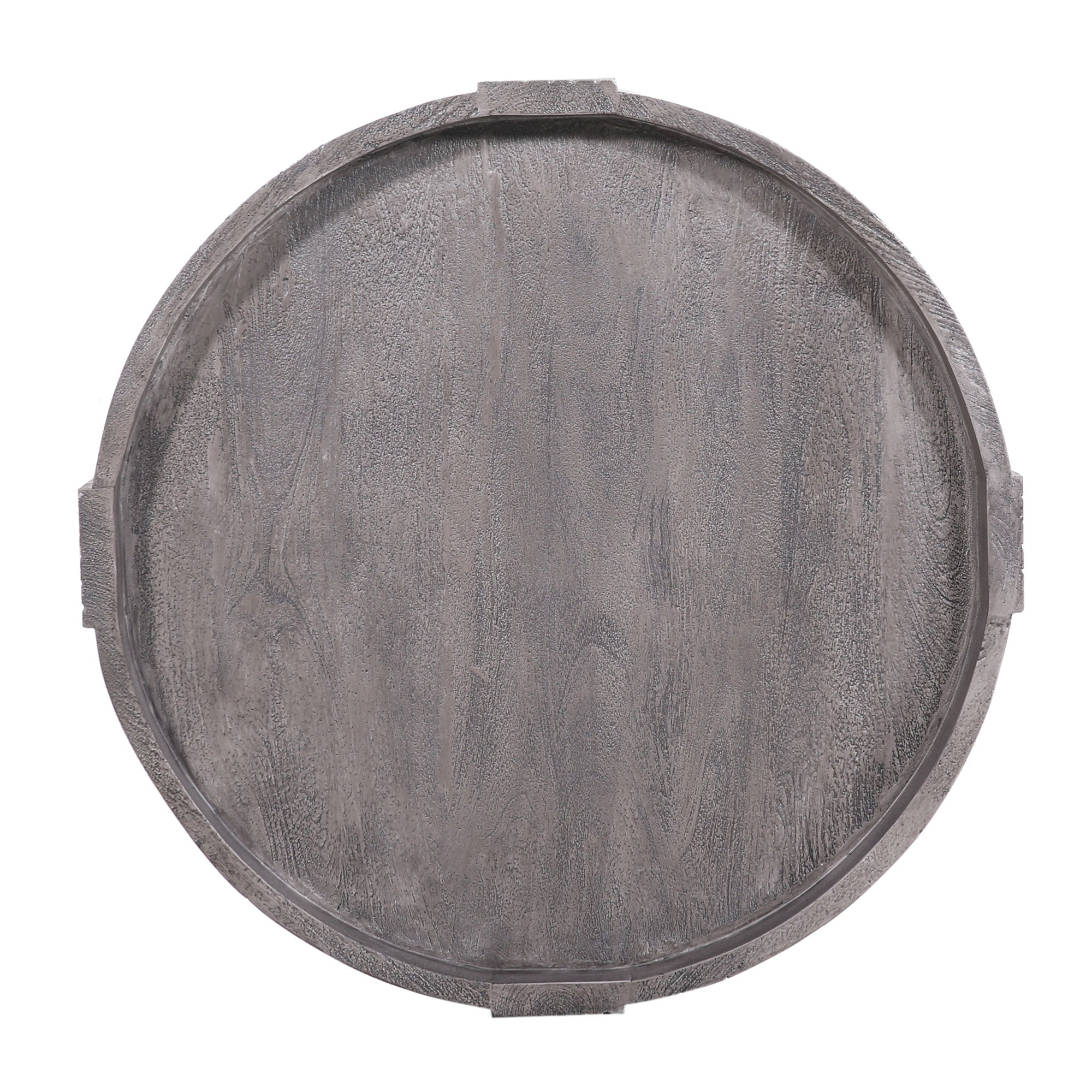 Ananya Nomad Round Wooden Coffee Table in Distressed Grey Finish in Accent Tables by VMInnovations