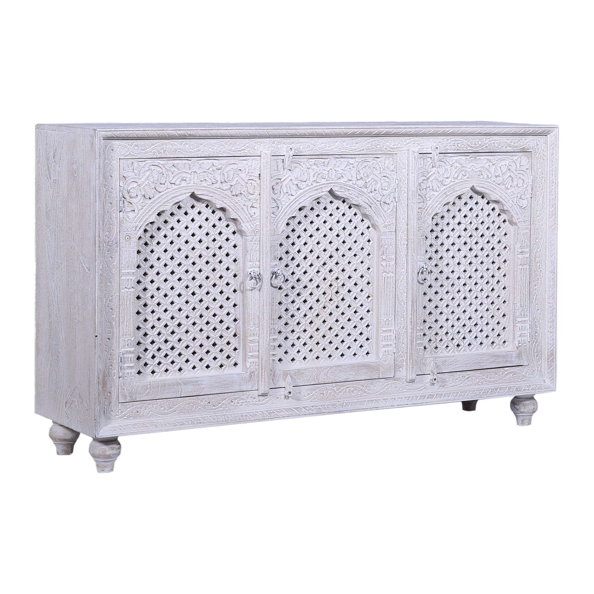 Patrin Nomad Wooden Sideboard in Distressed White Finish in Cabinets by Maven Lane