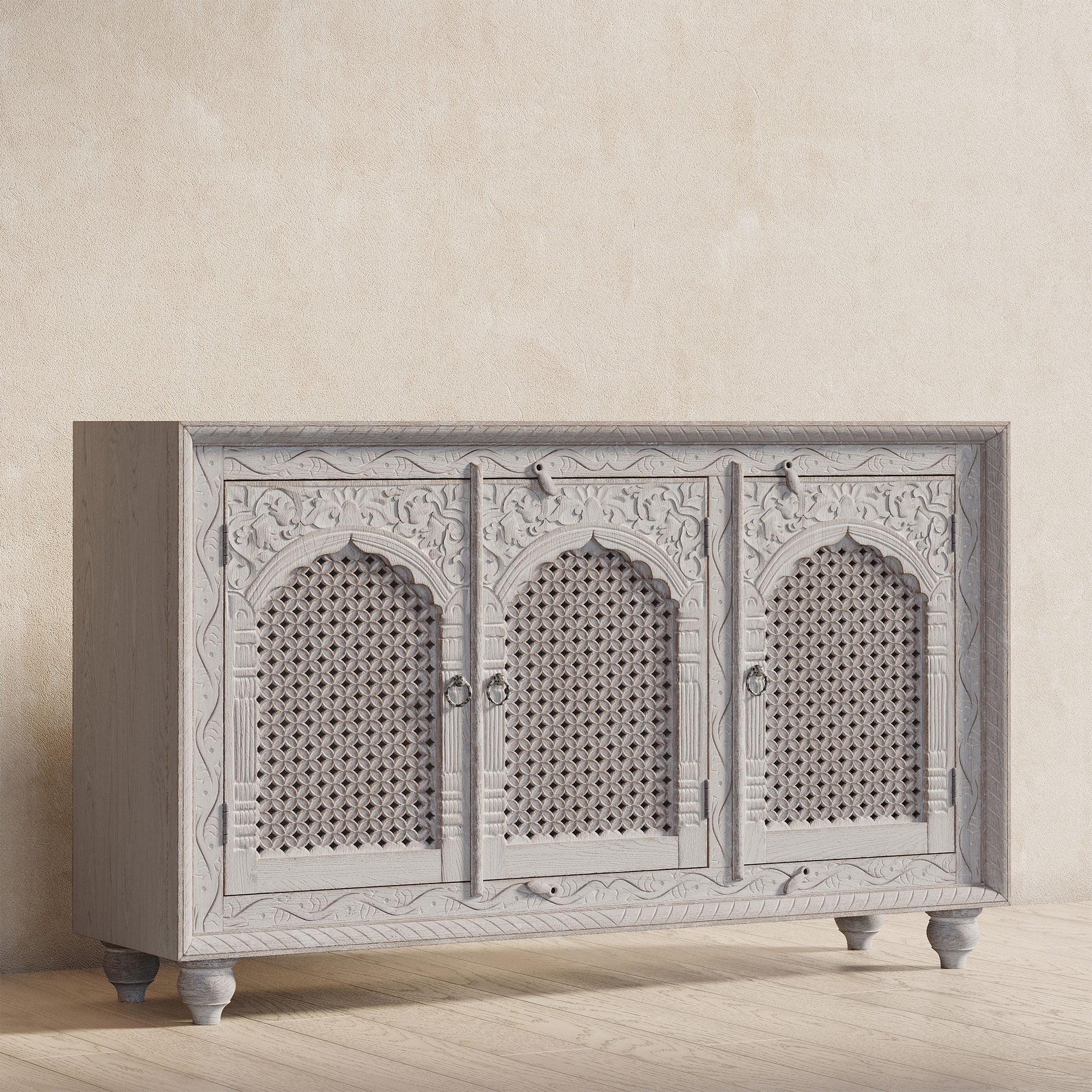 Patrin Nomad Wooden Sideboard in Distressed White Finish in Cabinets by VMInnovations