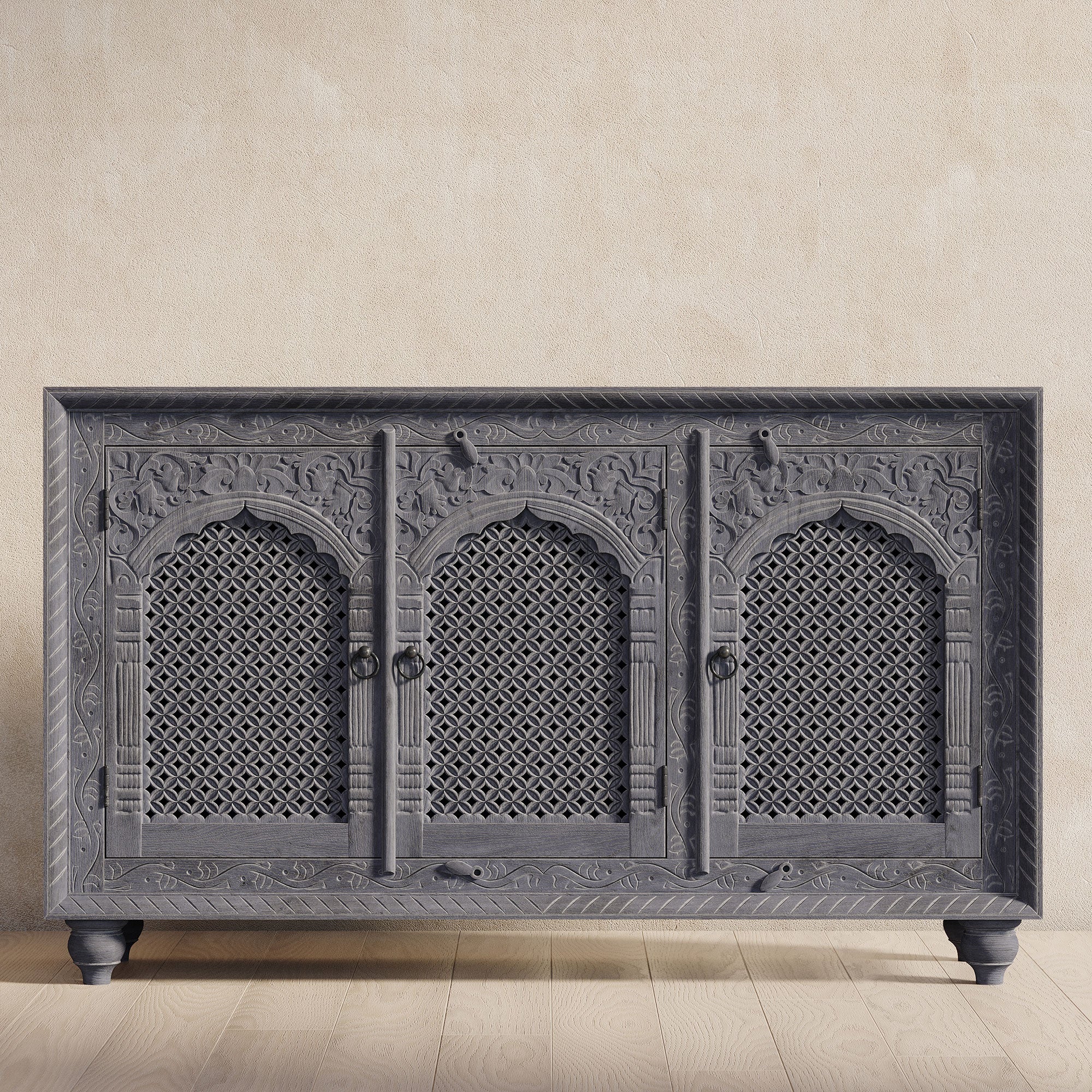 Patrin Nomad Wooden Sideboard in Distressed Grey Finish in Cabinets by VMInnovations