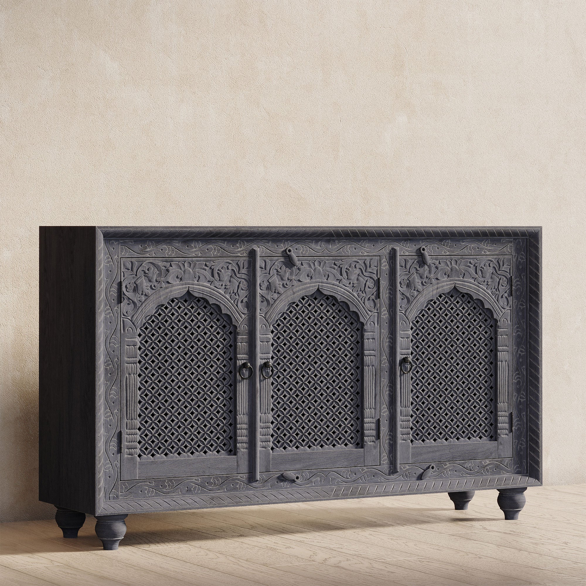 Patrin Nomad Wooden Sideboard in Distressed Grey Finish in Cabinets by VMI