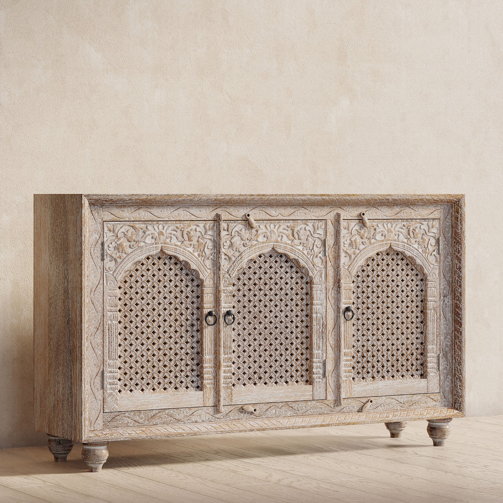 Patrin Nomad Wooden Sideboard in Distressed Natural Finish in Cabinets by VMI