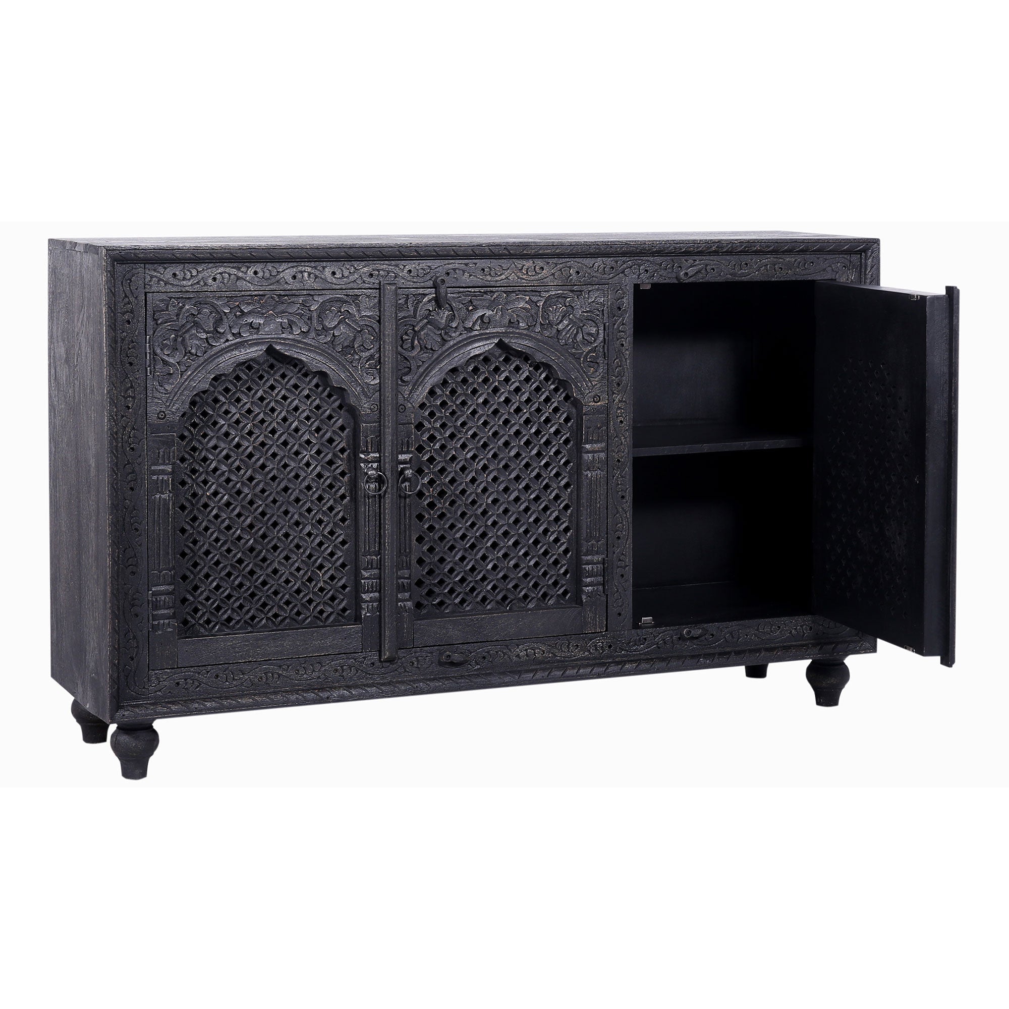 Patrin Nomad Wooden Sideboard in Distressed Black Finish in Cabinets by VMInnovations