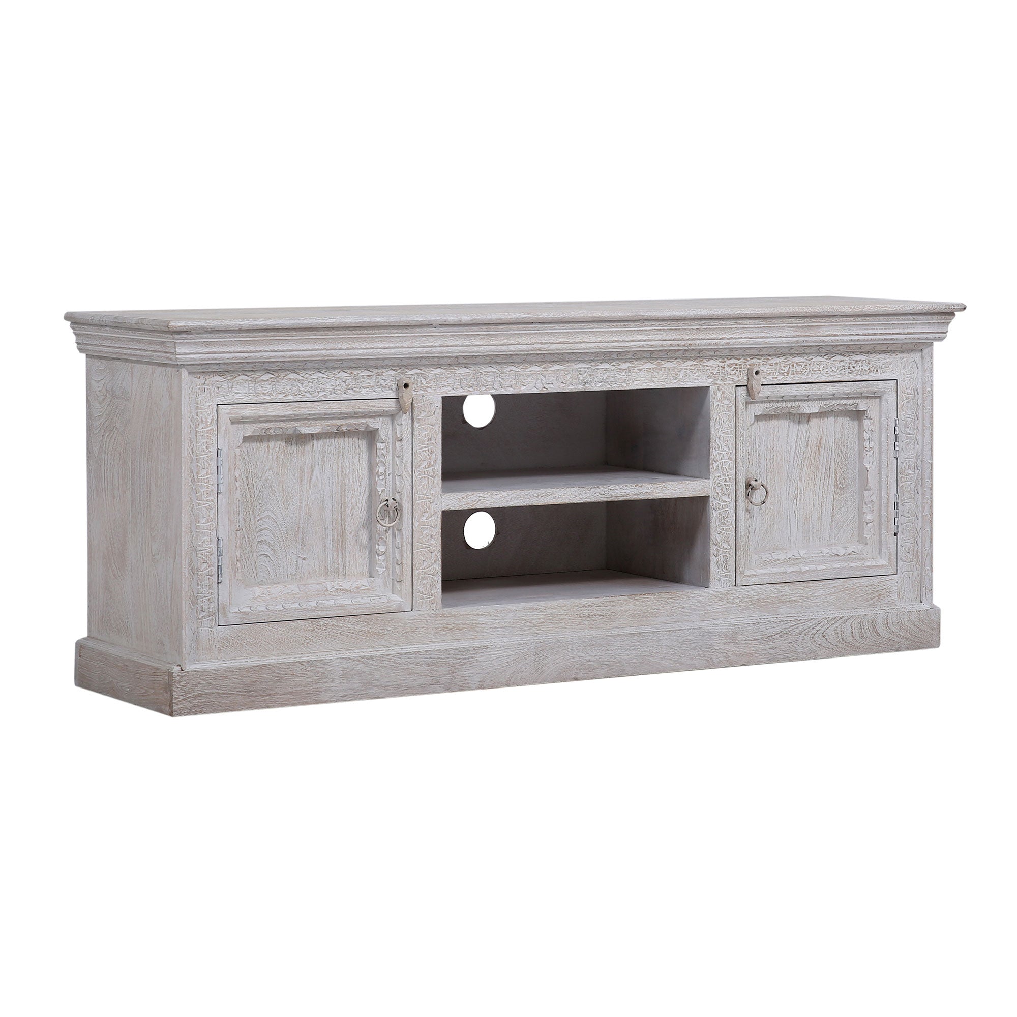 Mahala Nomad Wooden Media Unit in Distressed White Finish in Media Units by VMInnovations