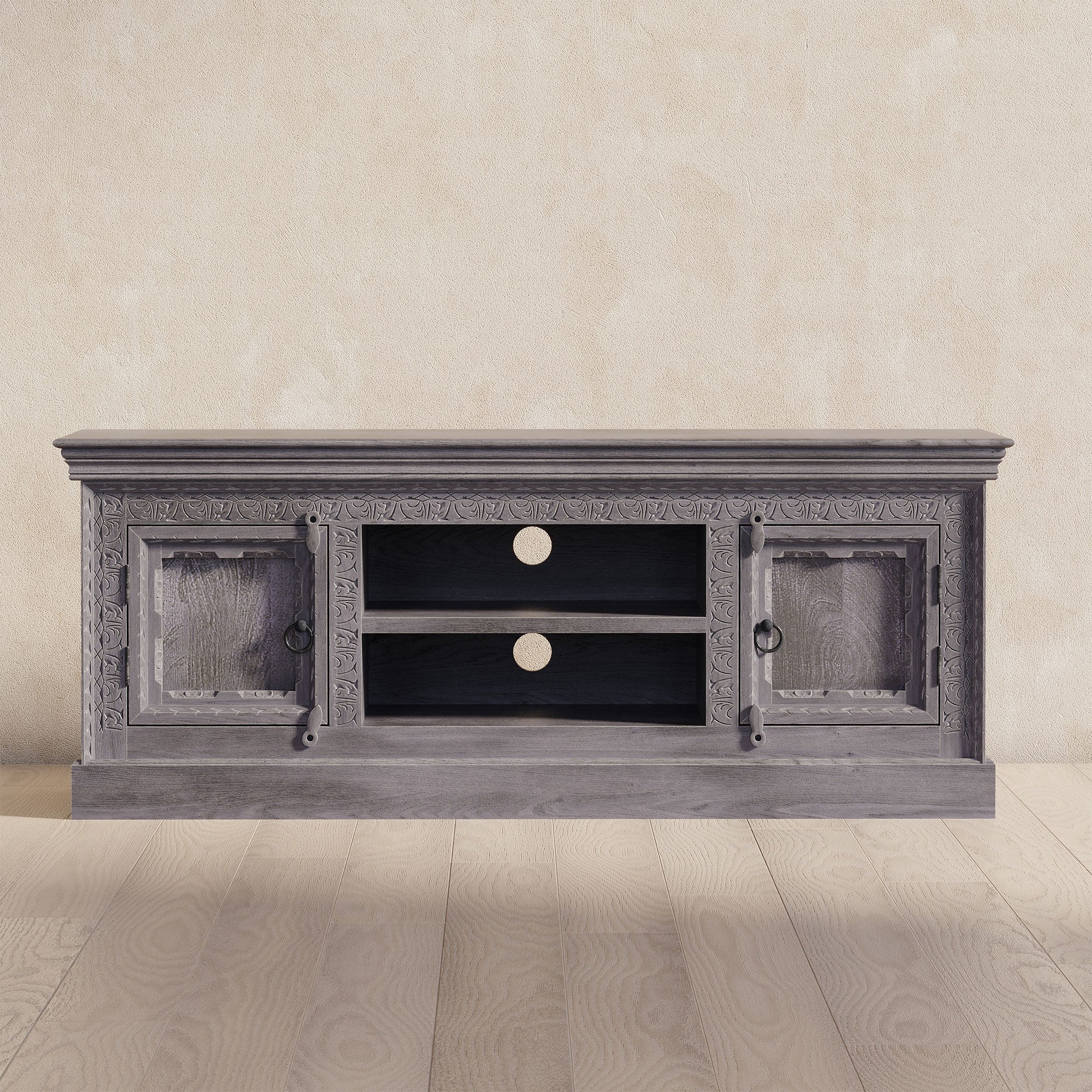 Mahala Nomad Wooden Media Unit in Distressed Grey Finish in Media Units by VMInnovations