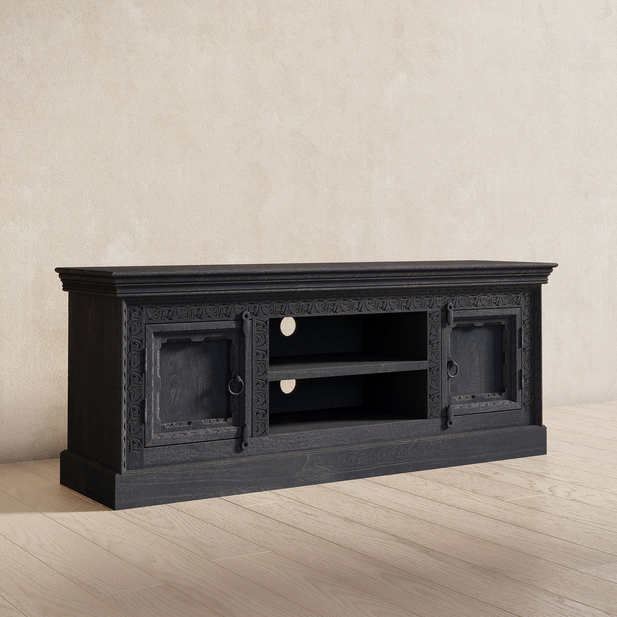 Mahala Nomad Wooden Media Unit in Distressed Black Finish in Media Units by VMInnovations