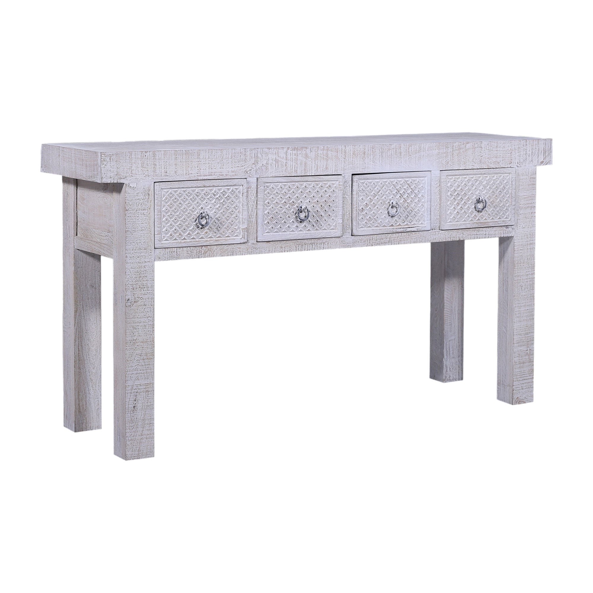 Veena Nomad Wooden Console Table in Distressed White Finish in Dining Furniture by VMInnovations