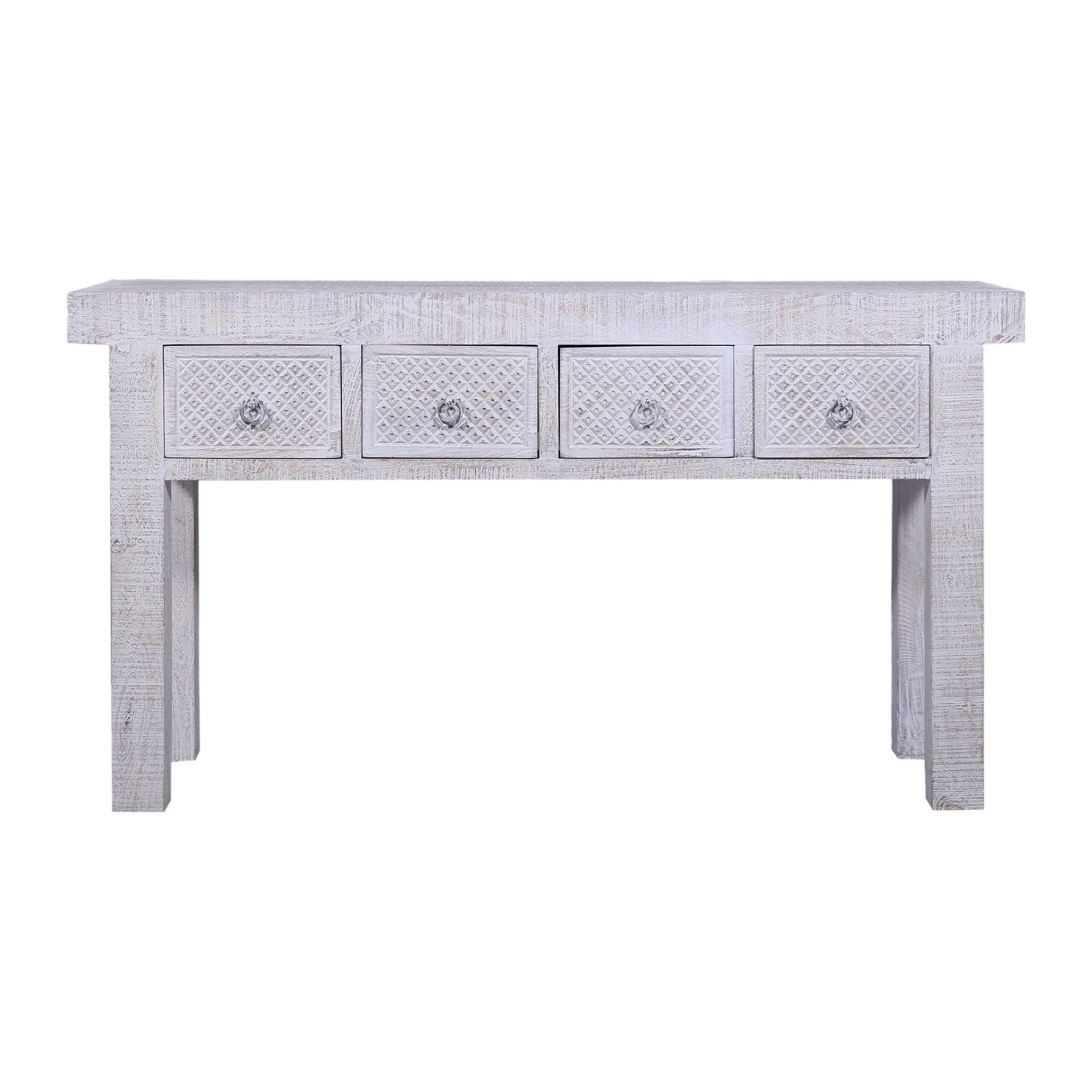 Veena Nomad Wooden Console Table in Distressed White Finish in Dining Furniture by VMI