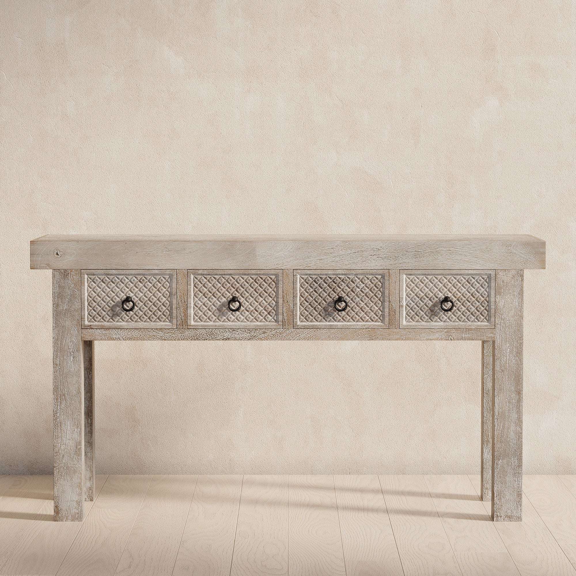 Veena Nomad Wooden Console Table in Distressed Natural Finish in Dining Furniture by VMInnovations