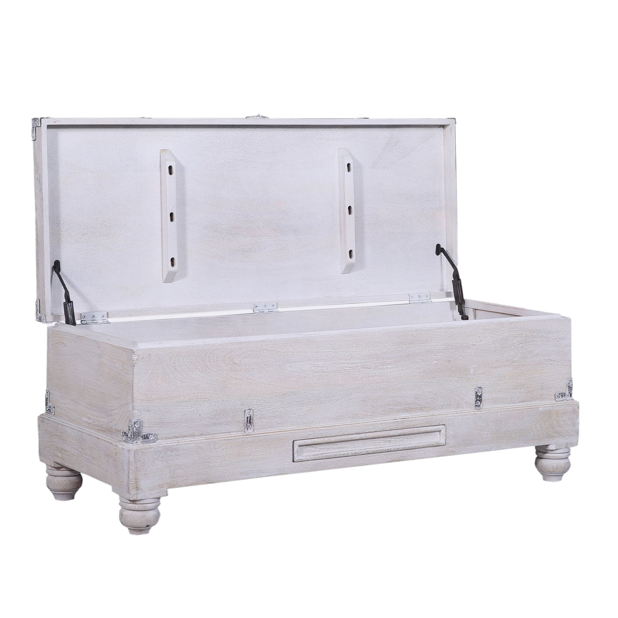 Nerio Nomad Wooden Storage Bench in White Distressed Finish in Ottomans & Benches by VMInnovations