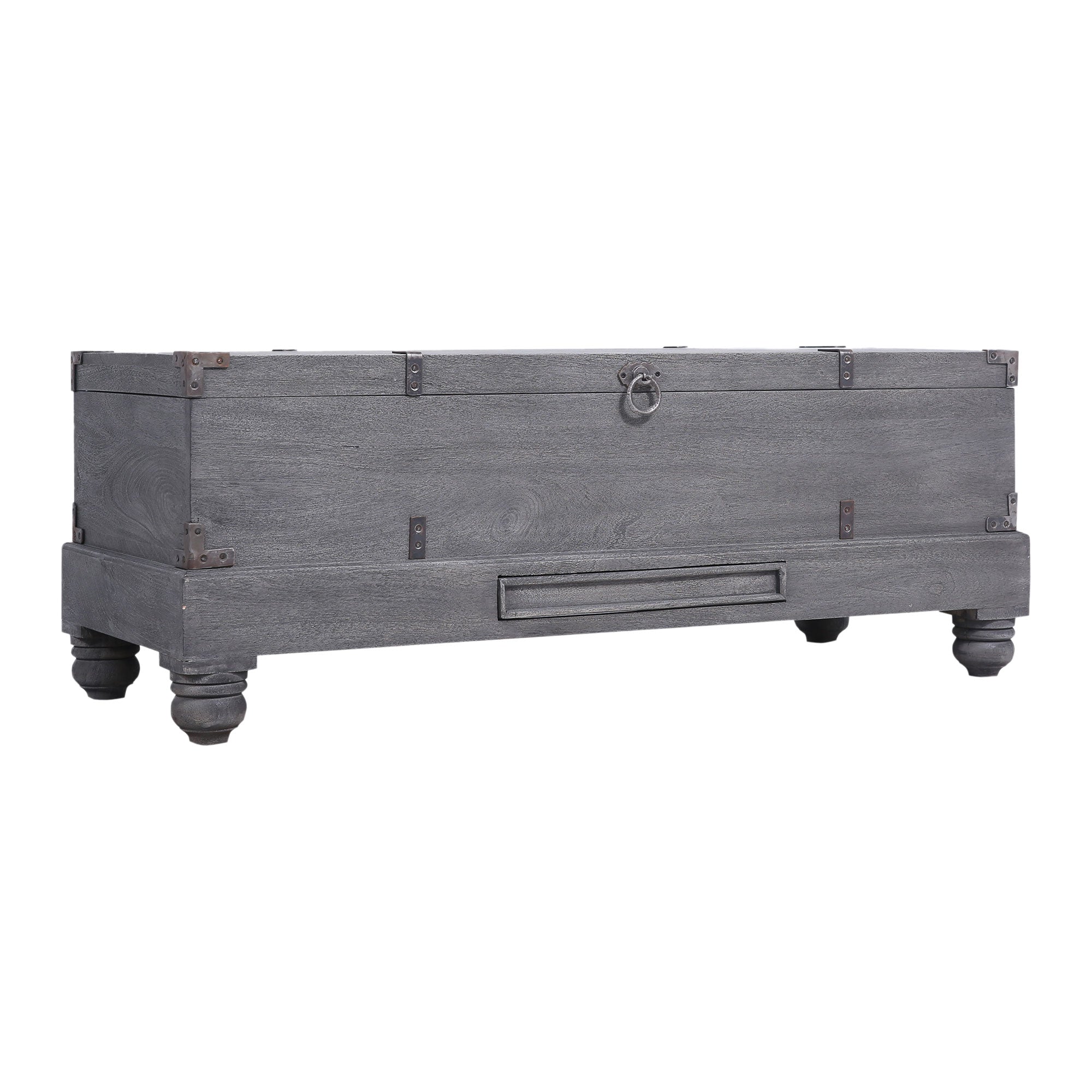 Nerio Nomad Wooden Storage Bench in Grey Distressed Finish in Ottomans & Benches by Maven Lane