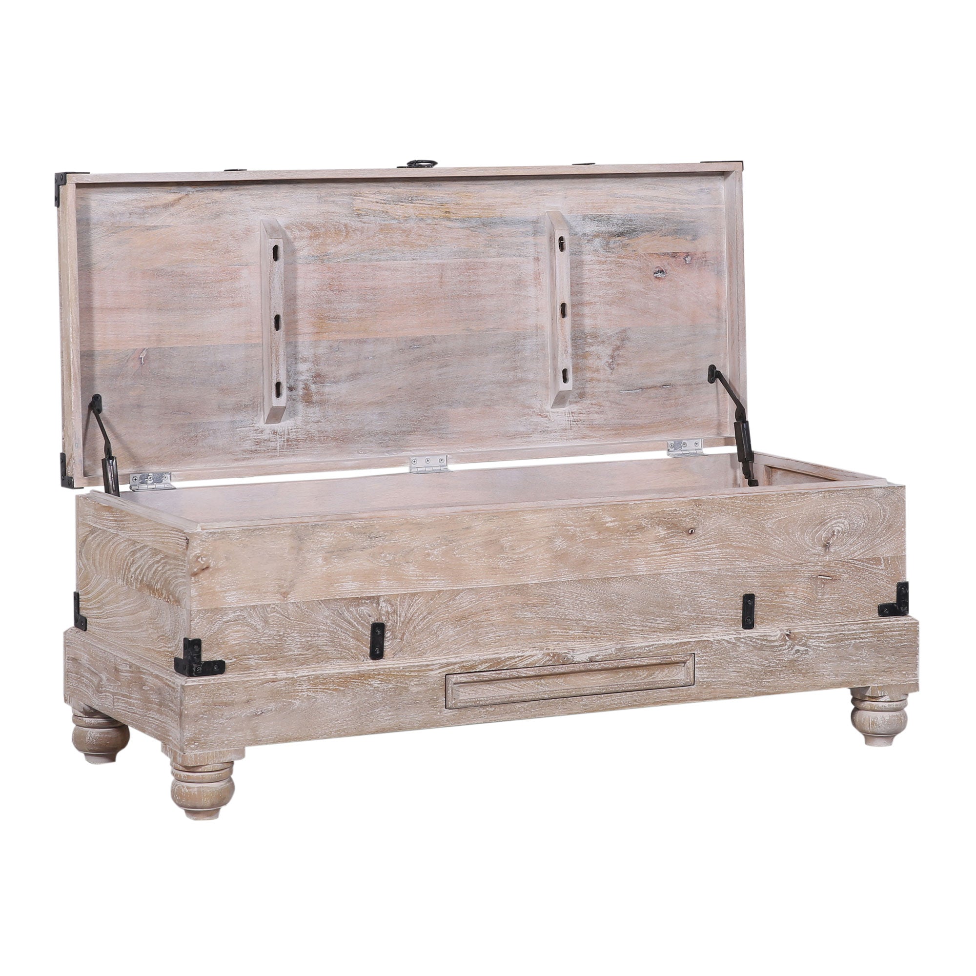 Nerio Nomad Wooden Storage Bench in Distressed Natural Finish in Ottomans & Benches by Maven Lane