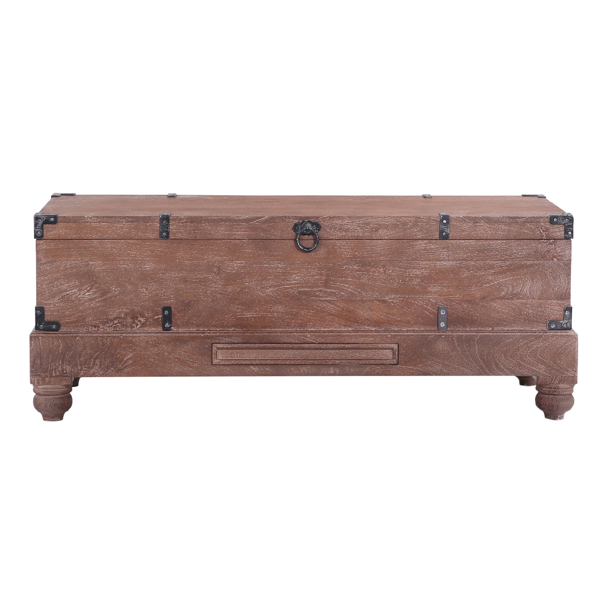 Nerio Nomad Wooden Storage Bench in Brown Distressed Finish in Ottomans & Benches by VMInnovations