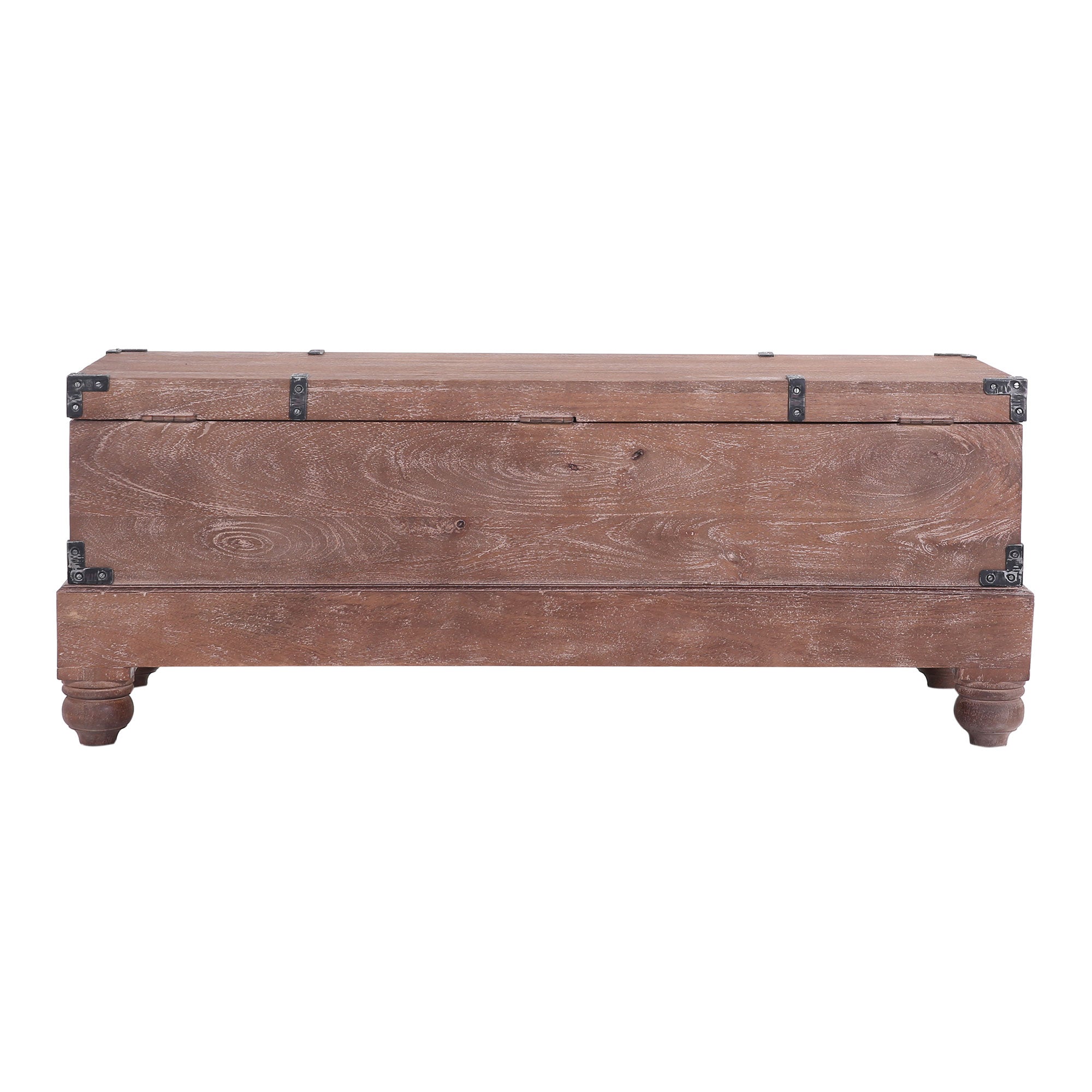Nerio Nomad Wooden Storage Bench in Brown Distressed Finish in Ottomans & Benches by VMInnovations