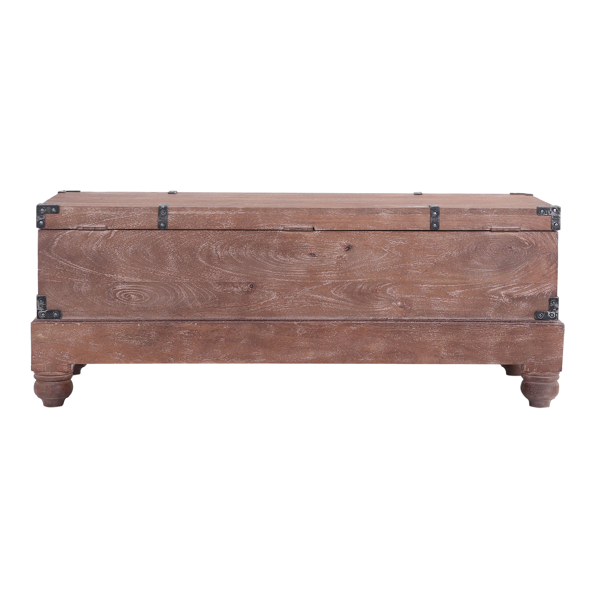 Nerio Nomad Wooden Storage Bench in Brown Distressed Finish in Ottomans & Benches by Maven Lane