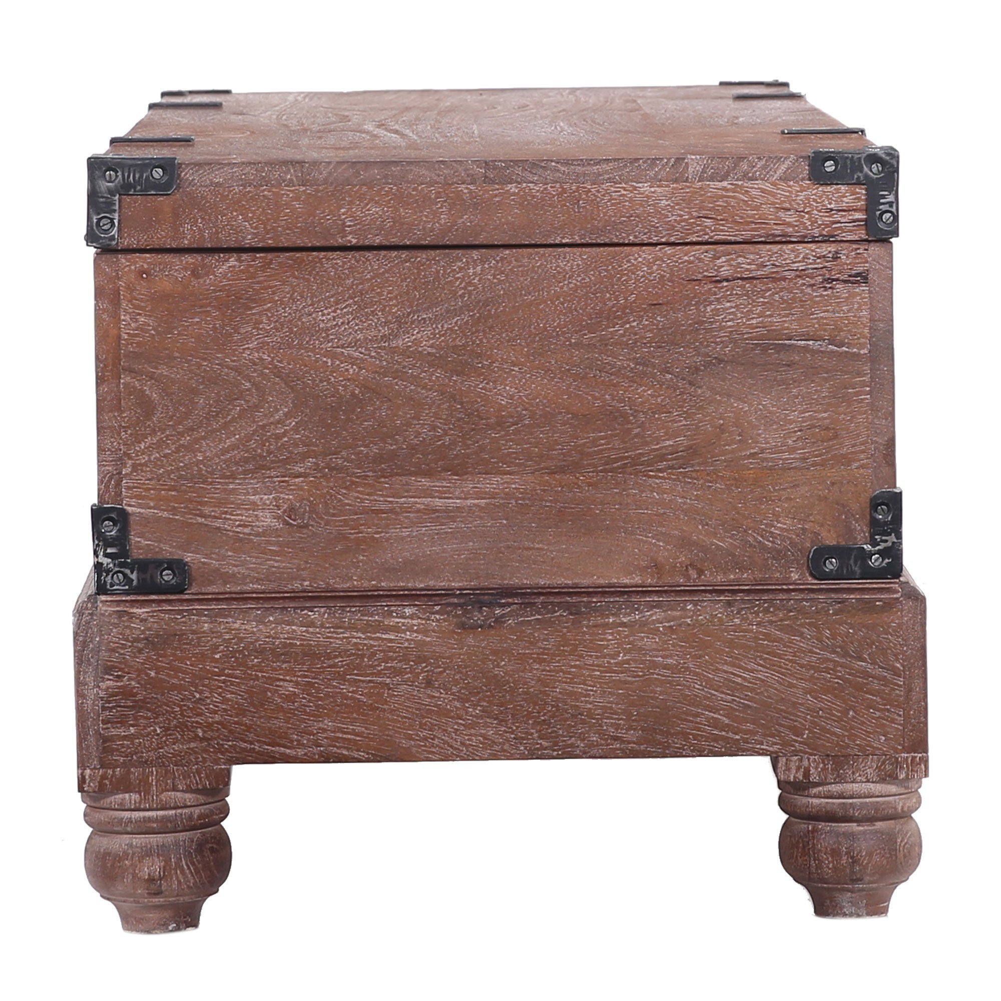 Nerio Nomad Wooden Storage Bench in Brown Distressed Finish in Ottomans & Benches by VMInnovations