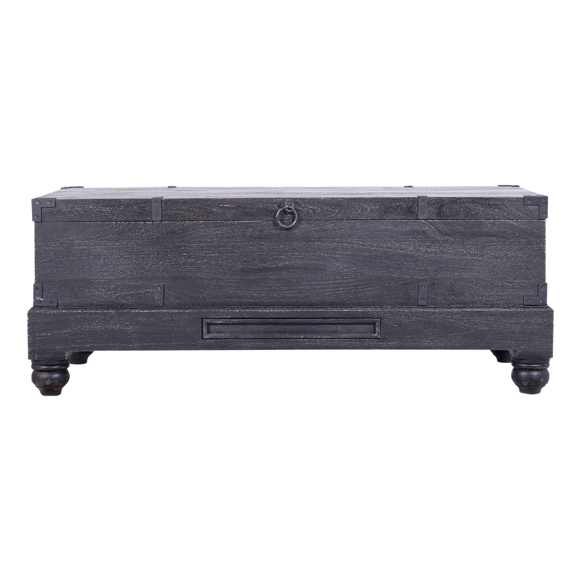 Nerio Nomad Wooden Storage Bench in Black Distressed Finish in Ottomans & Benches by VMInnovations