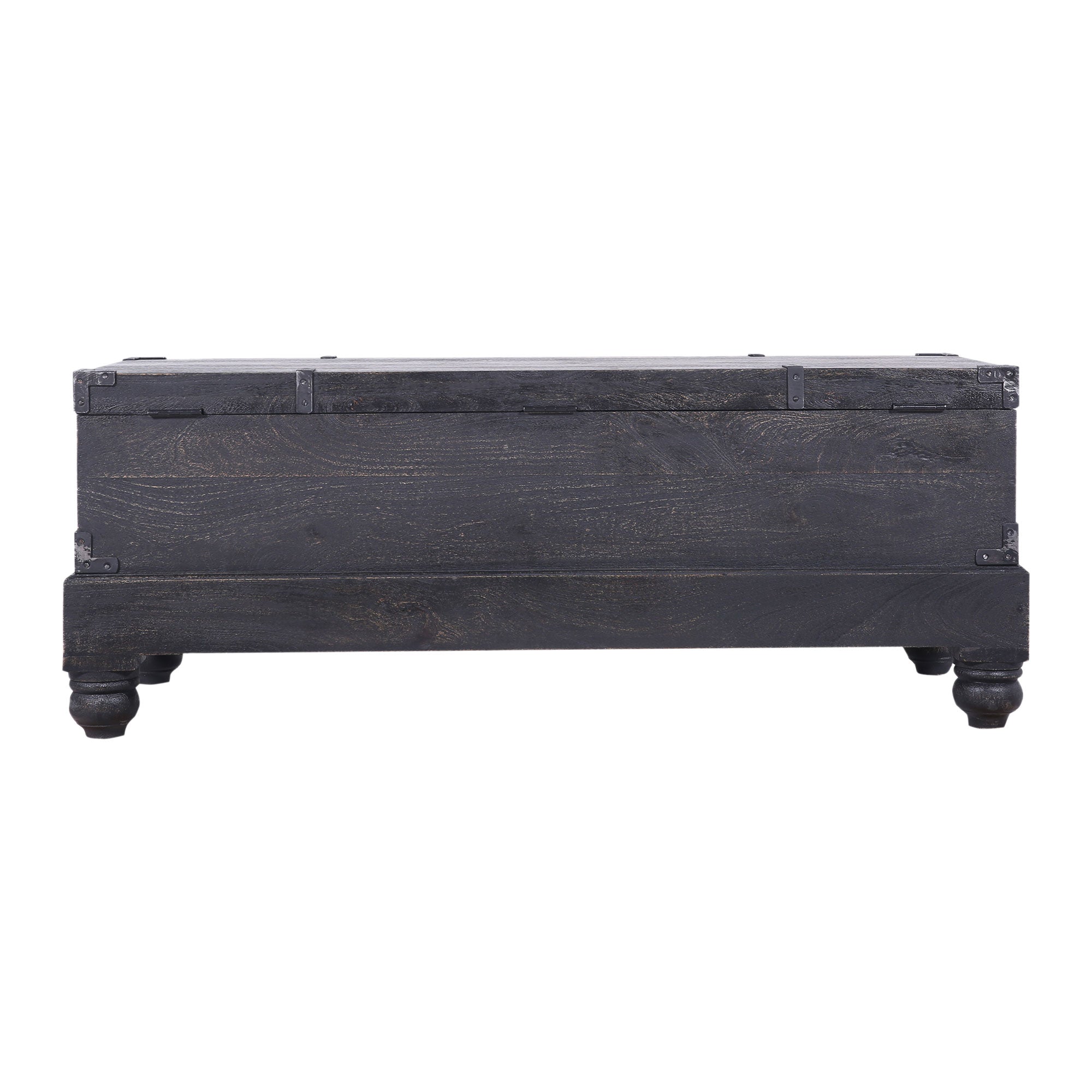 Nerio Nomad Wooden Storage Bench in Black Distressed Finish in Ottomans & Benches by Maven Lane